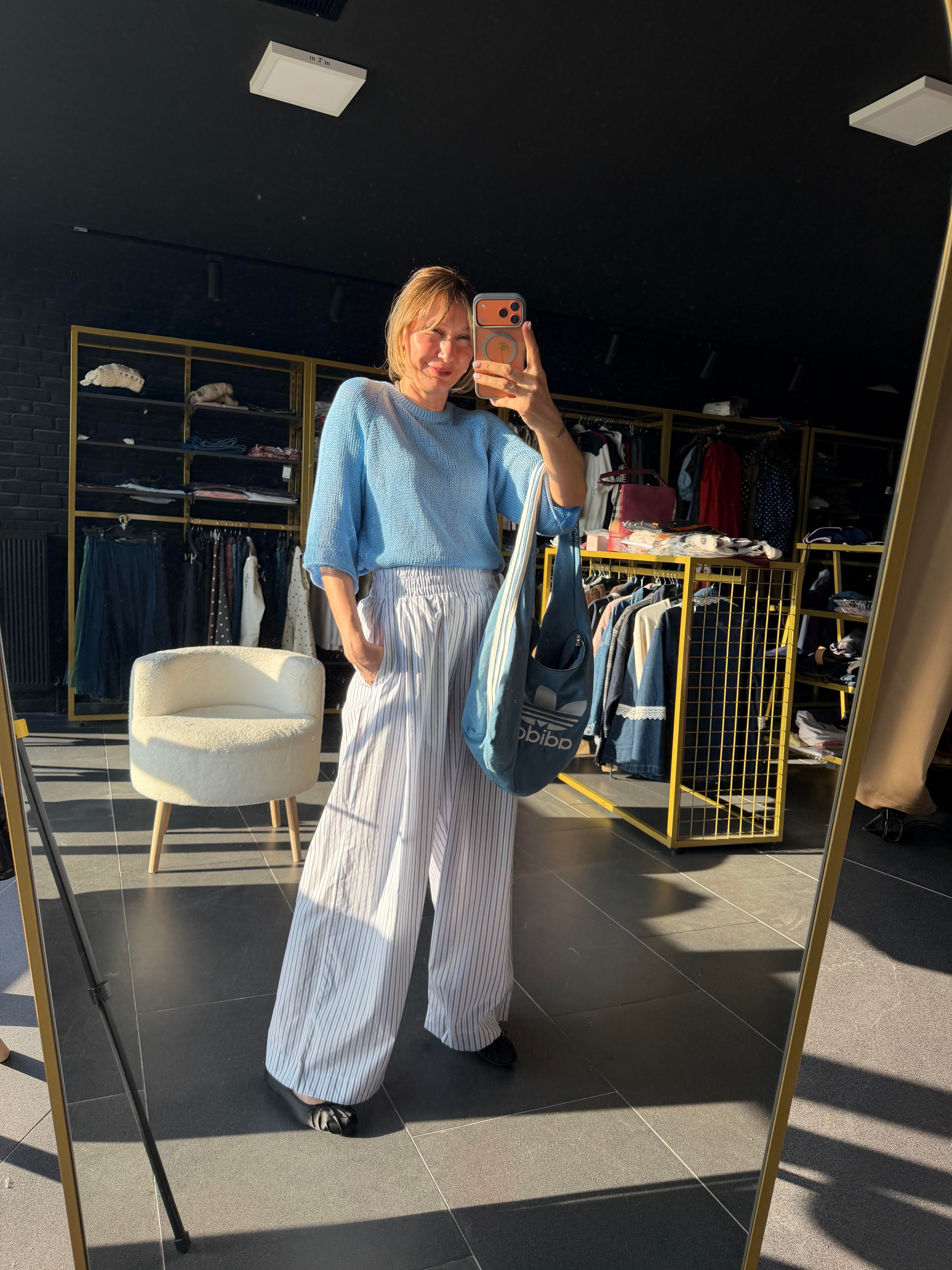 Zra Model Beli Lastikli Çizgili Pantolon