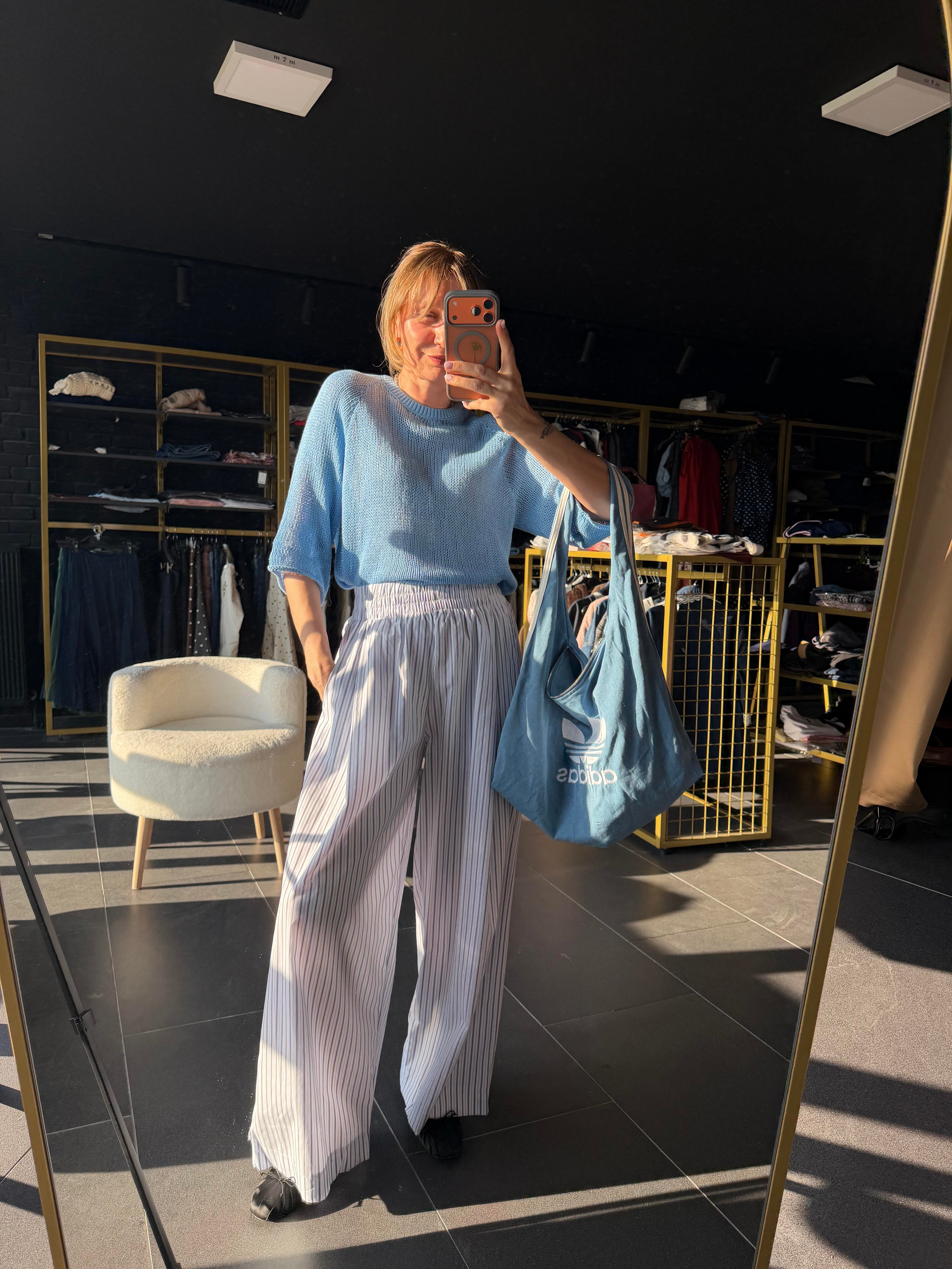 Zra Model Beli Lastikli Çizgili Pantolon