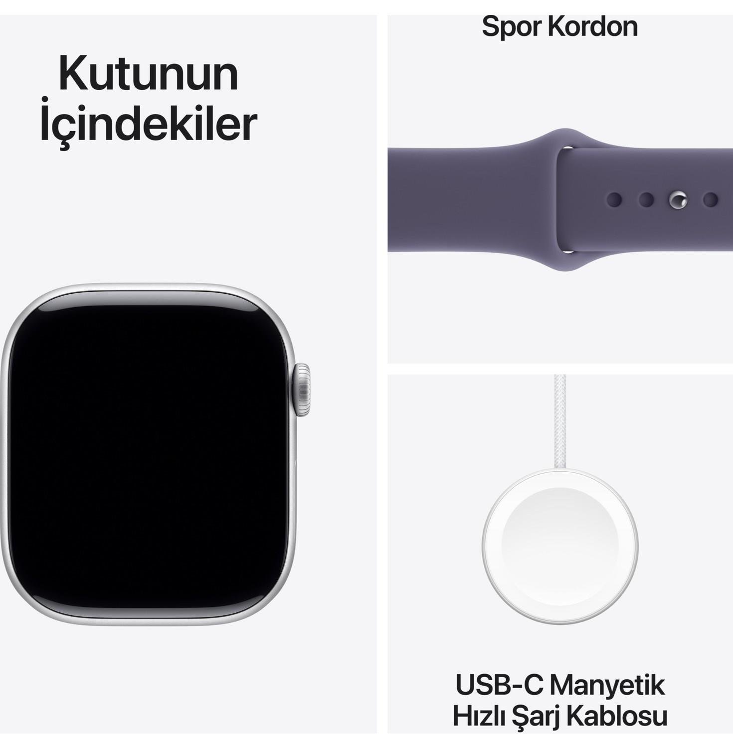 AppleApple Watch Seri 11  46 mm Gümüş rengi Alüminyum kasa ve Sis moru Spor kordon - S/m