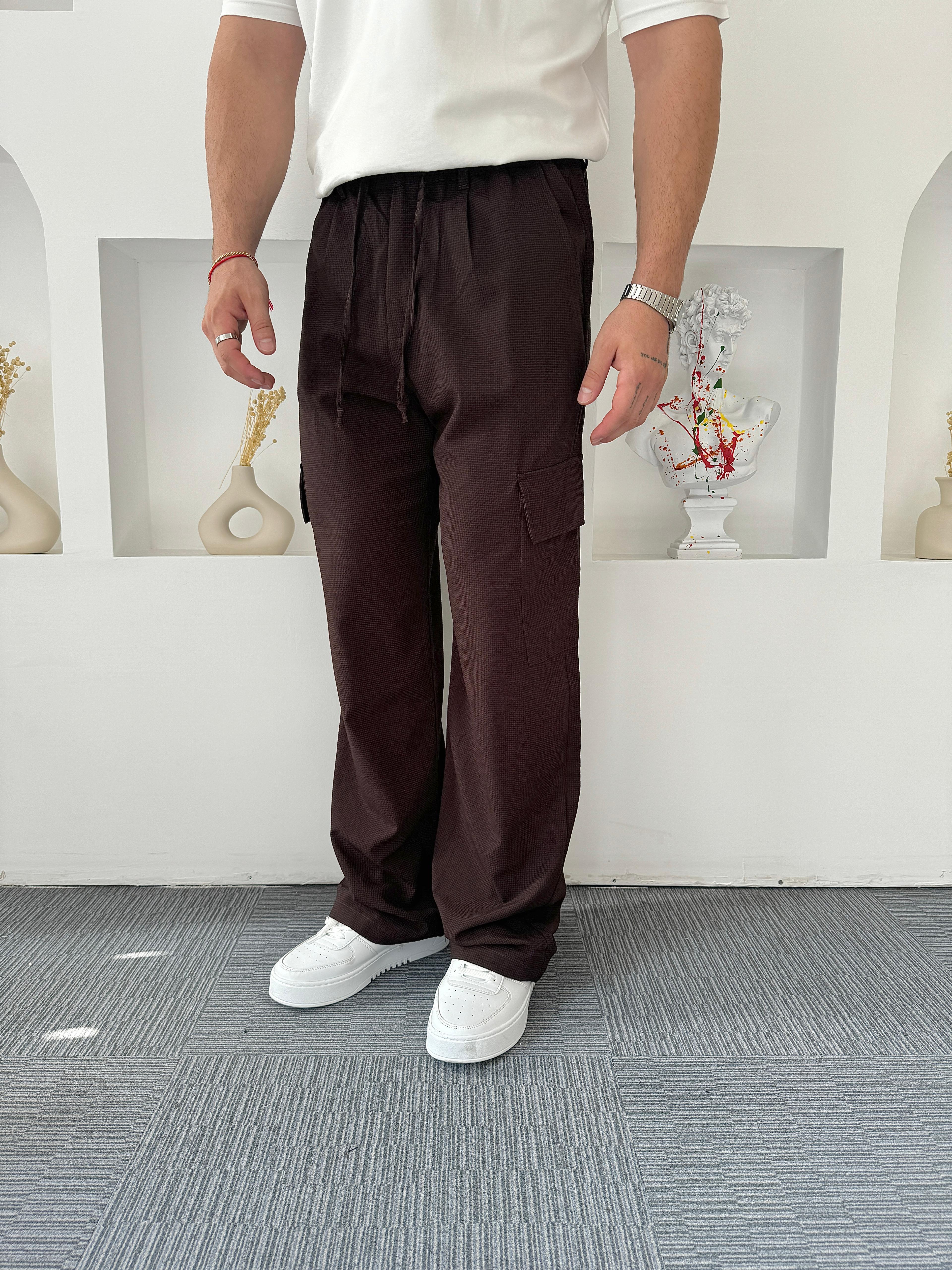 Acı Kahve Gofre Kumaş Baggy Kargo Pantolon