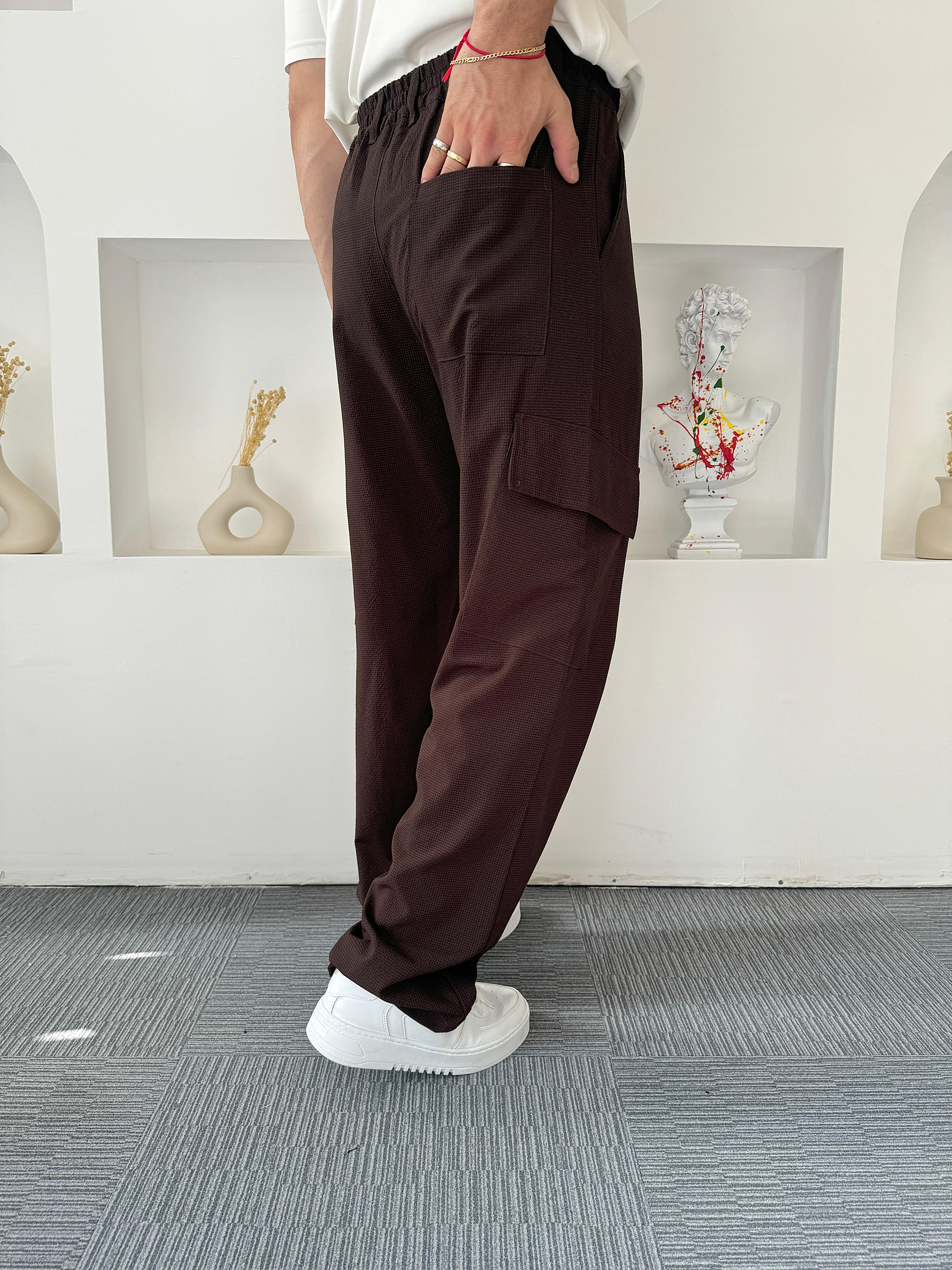 Acı Kahve Gofre Kumaş Baggy Kargo Pantolon