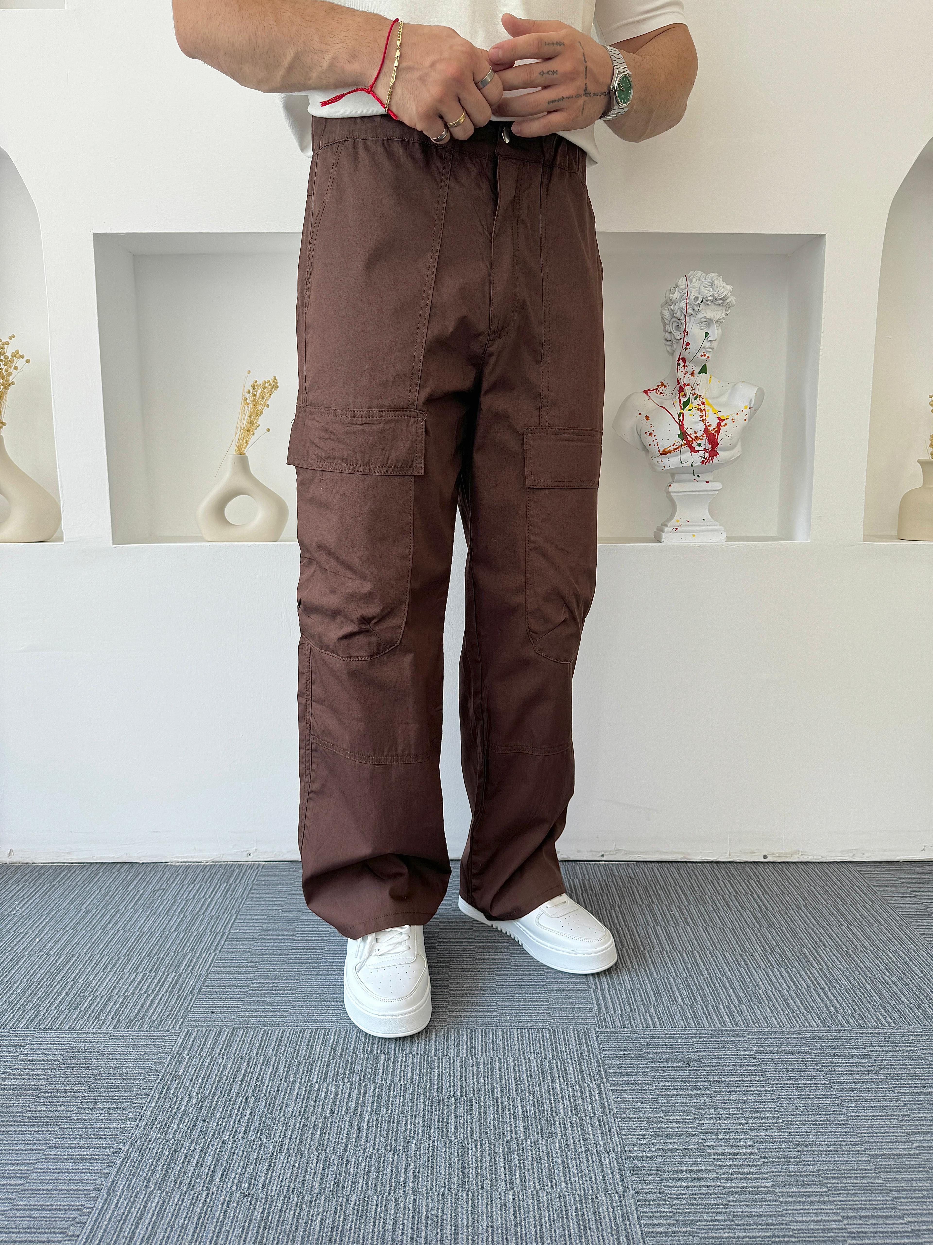 Acı Kahve İnce Gabardin Baggy Kargo Pantolon