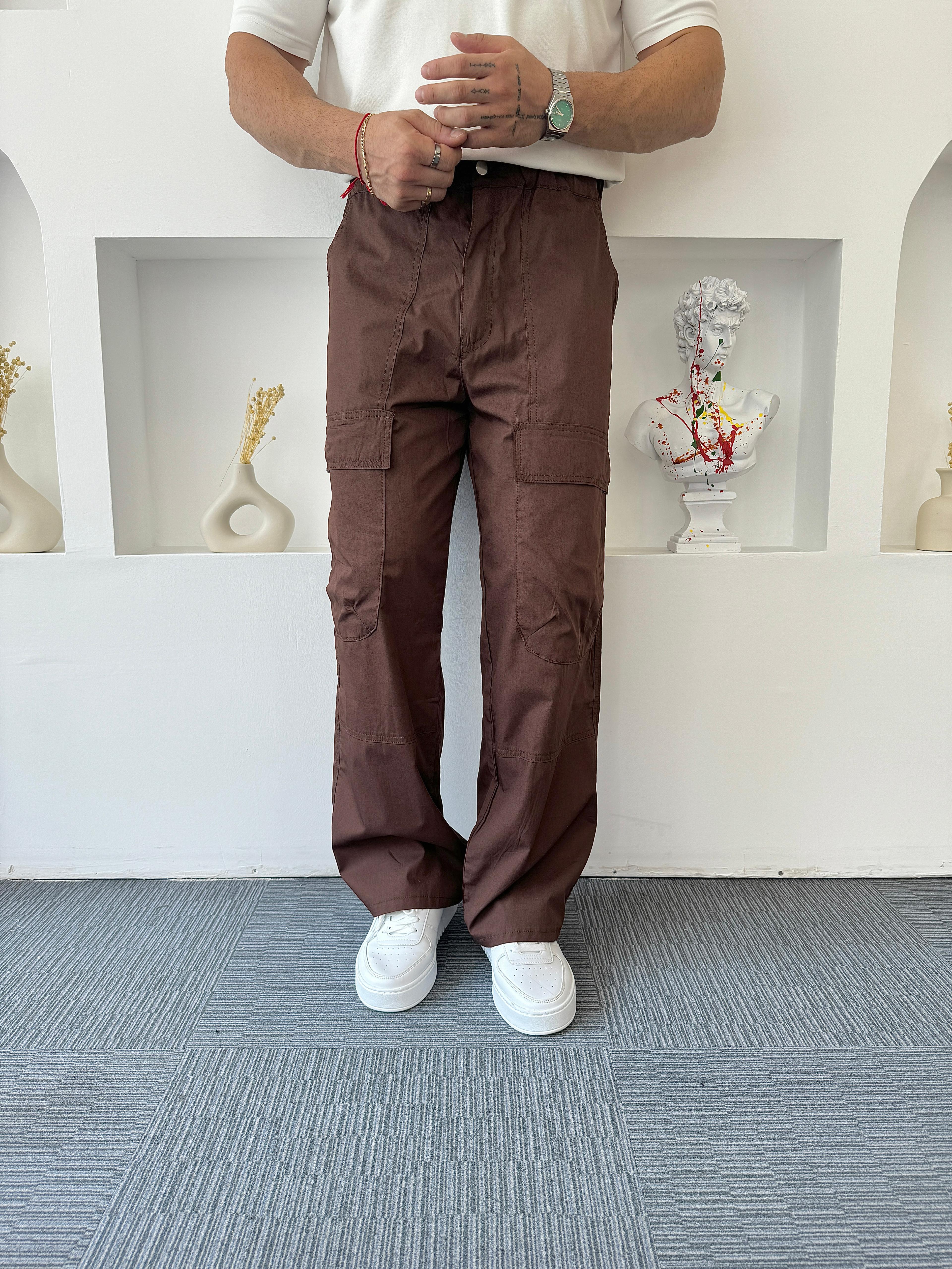 Acı Kahve İnce Gabardin Baggy Kargo Pantolon