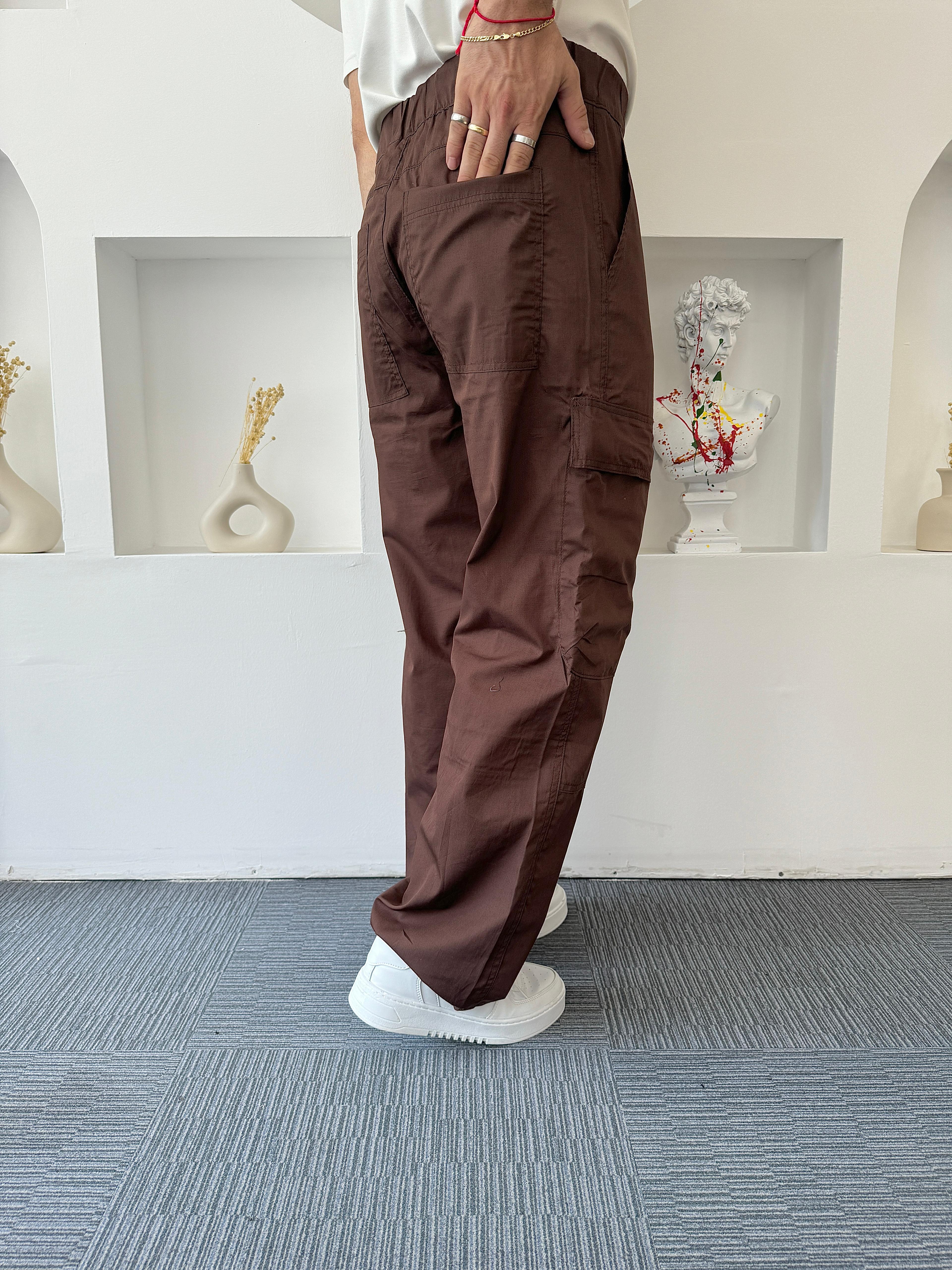 Acı Kahve İnce Gabardin Baggy Kargo Pantolon