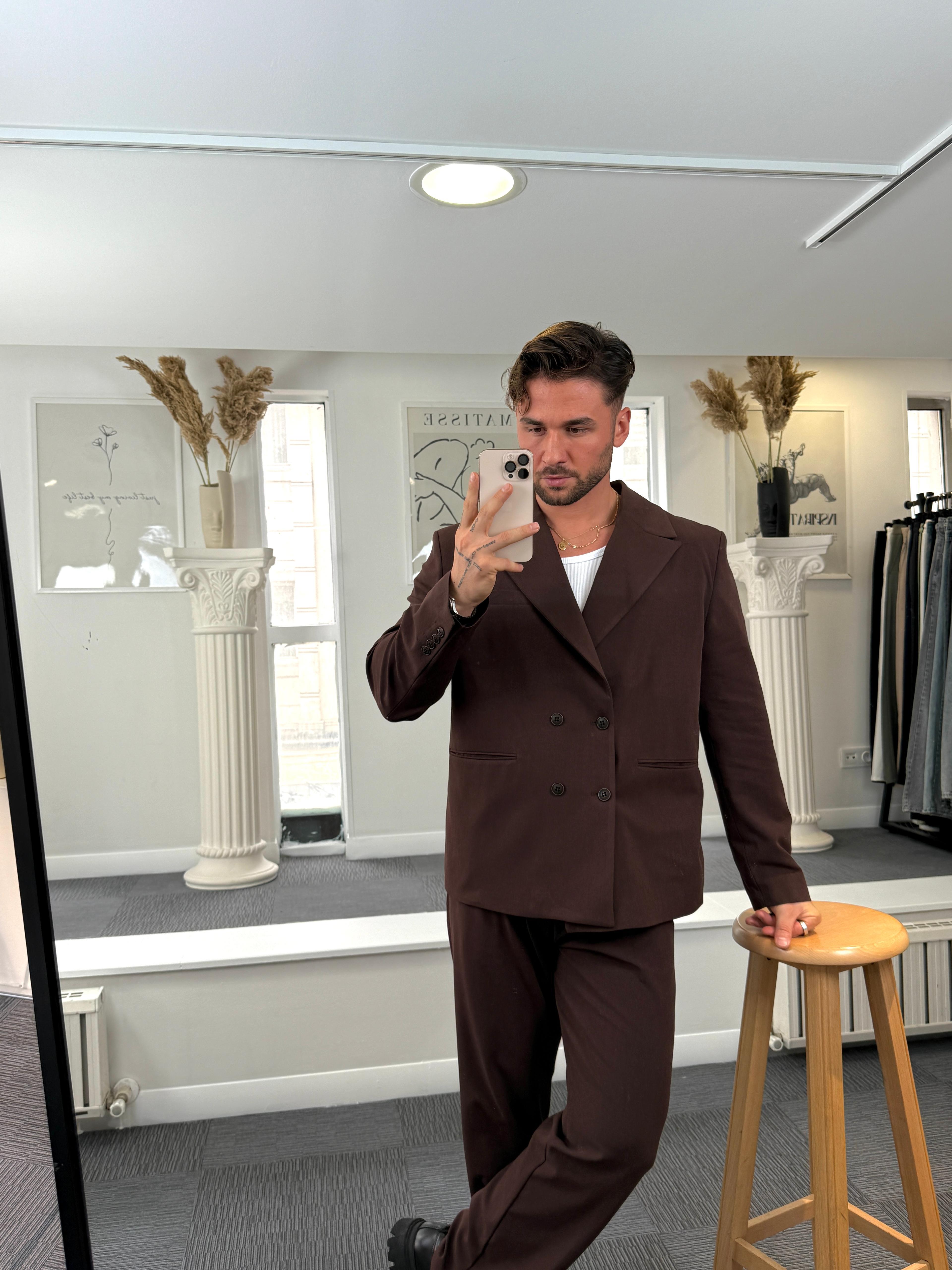 Acı Kahve Oversize Kruvaze Takım
