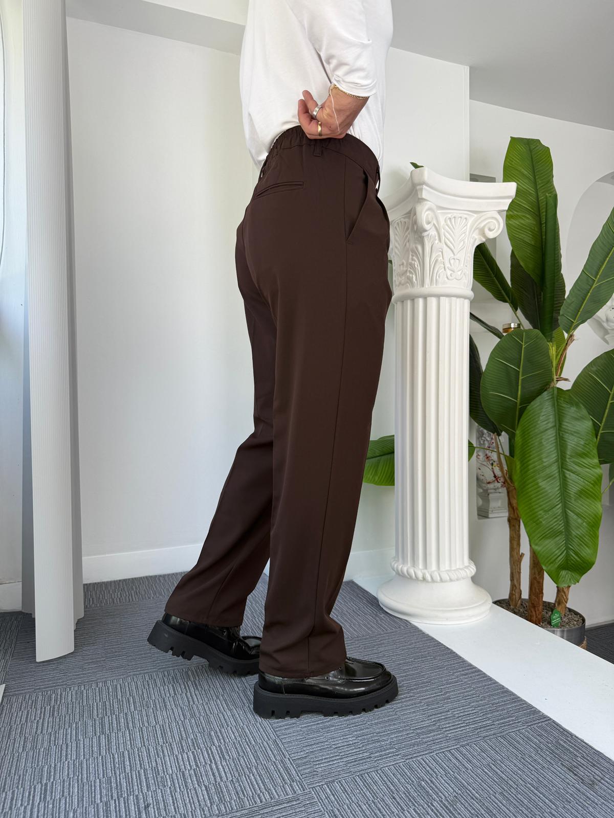 Acı Kahve Pileli Baggy Kumaş Pantolon 