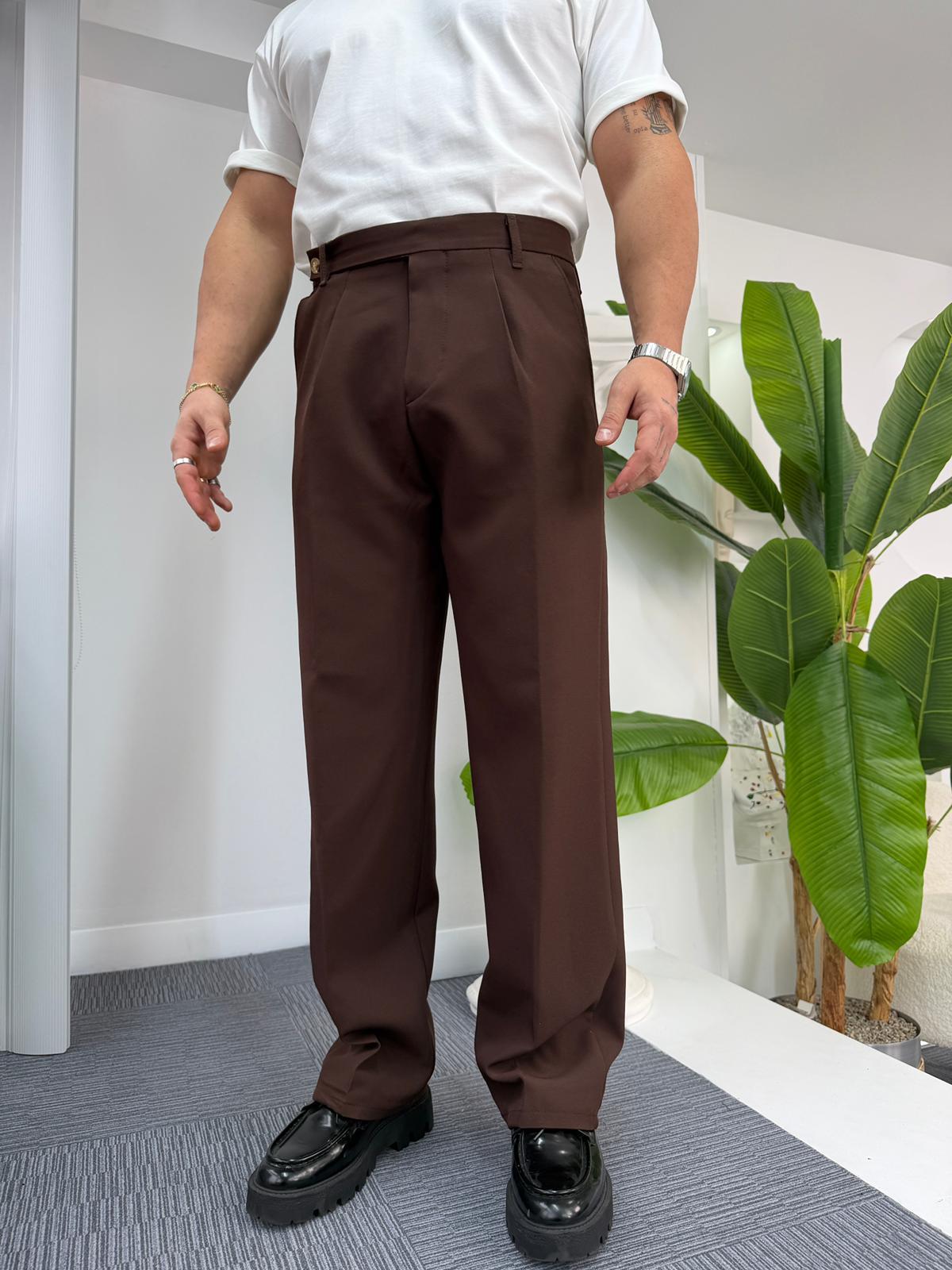 Acı Kahve Uzun Kemerli LK Baggy Kumaş Pantolon
