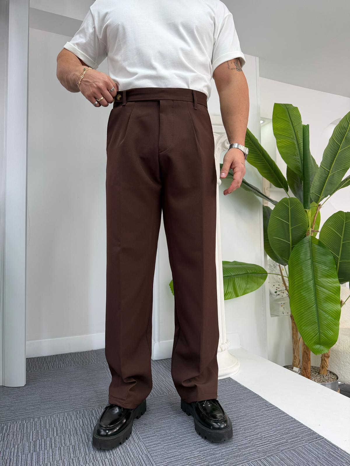 Acı Kahve Uzun Kemerli LK Baggy Kumaş Pantolon