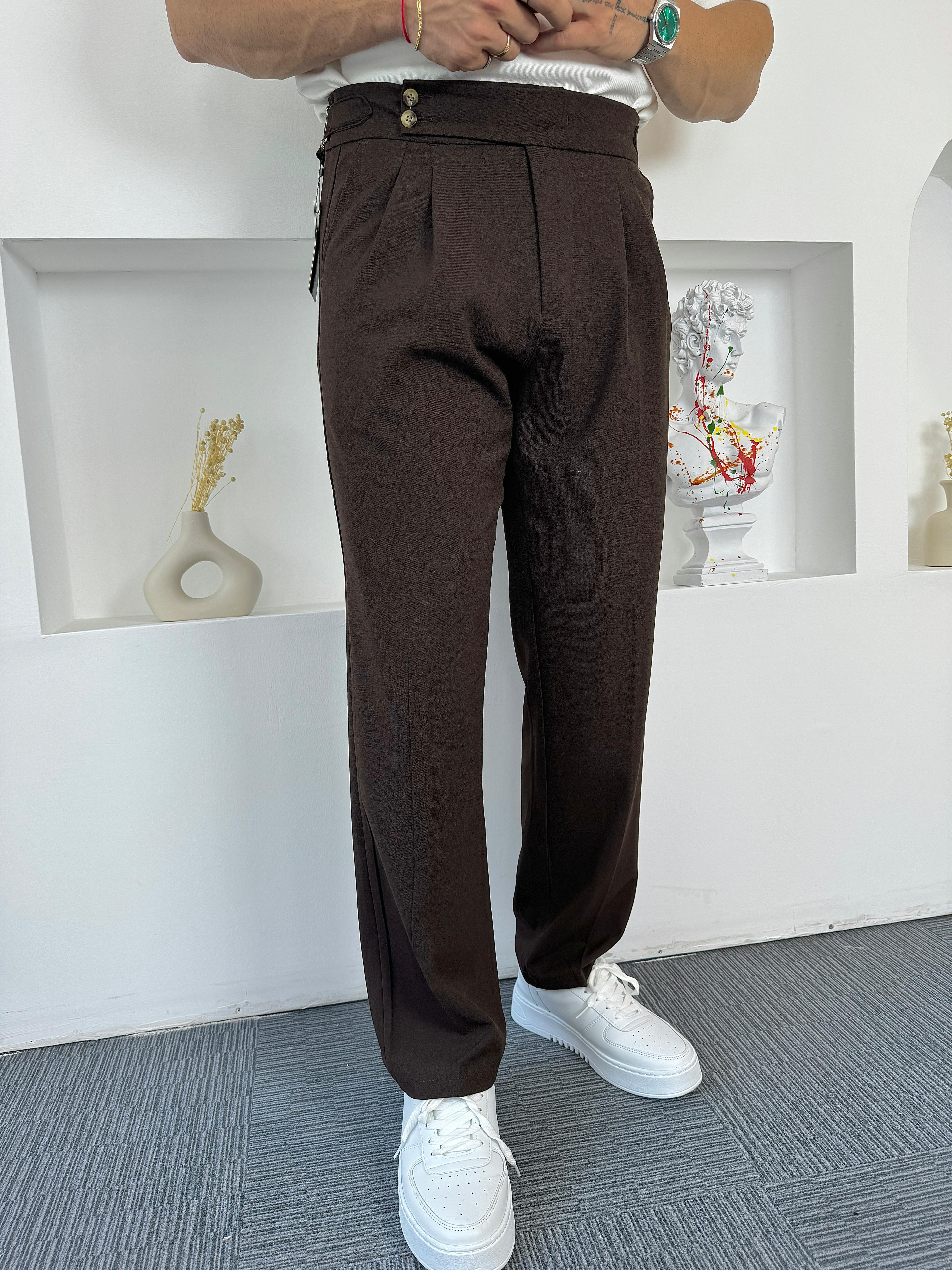 Acı Kahve Yan Kemerli Baggy Kumaş Pantolon
