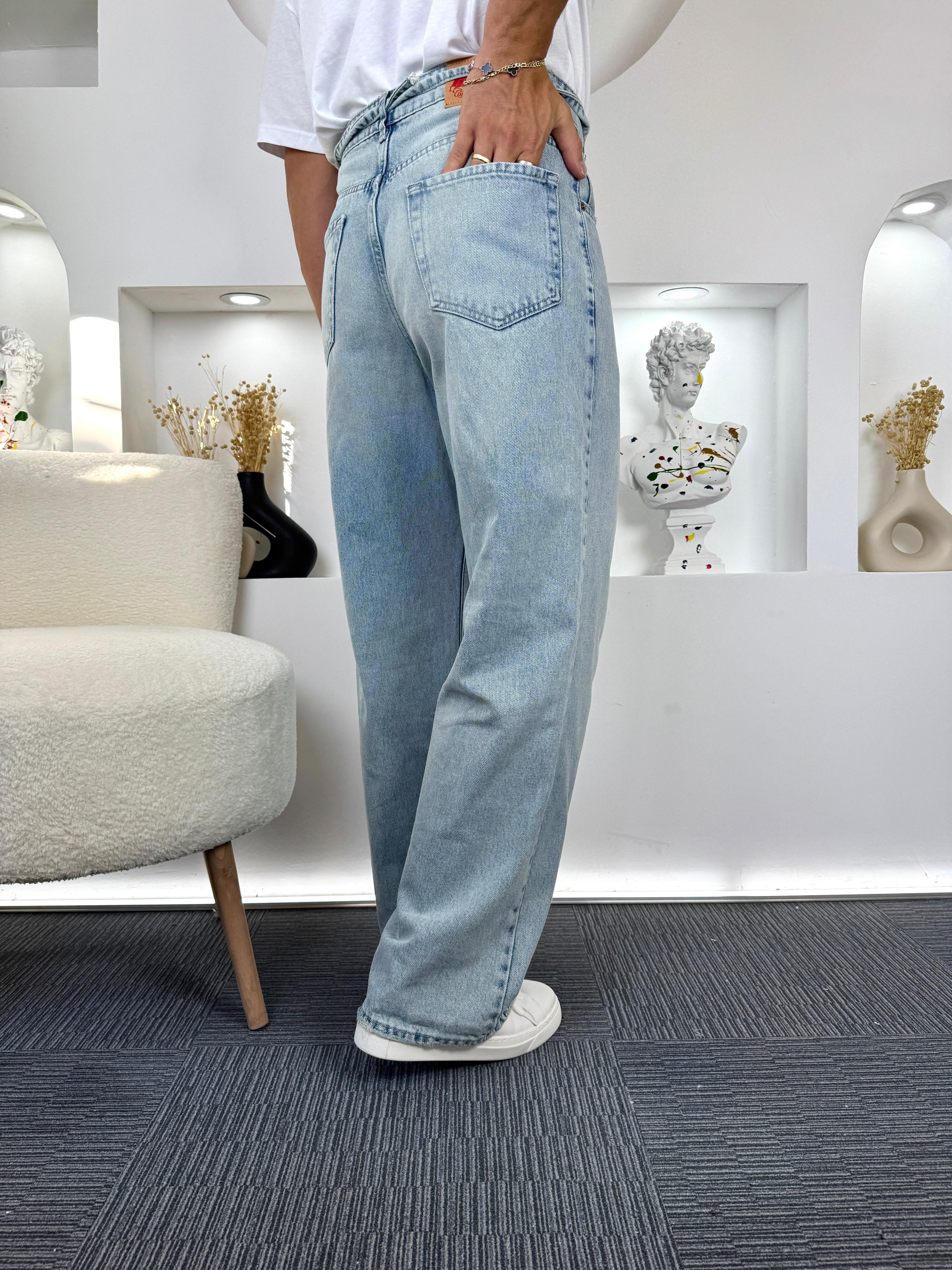 Açık Mavi Çıkarlabilir Kemerli GG Baggy Jean
