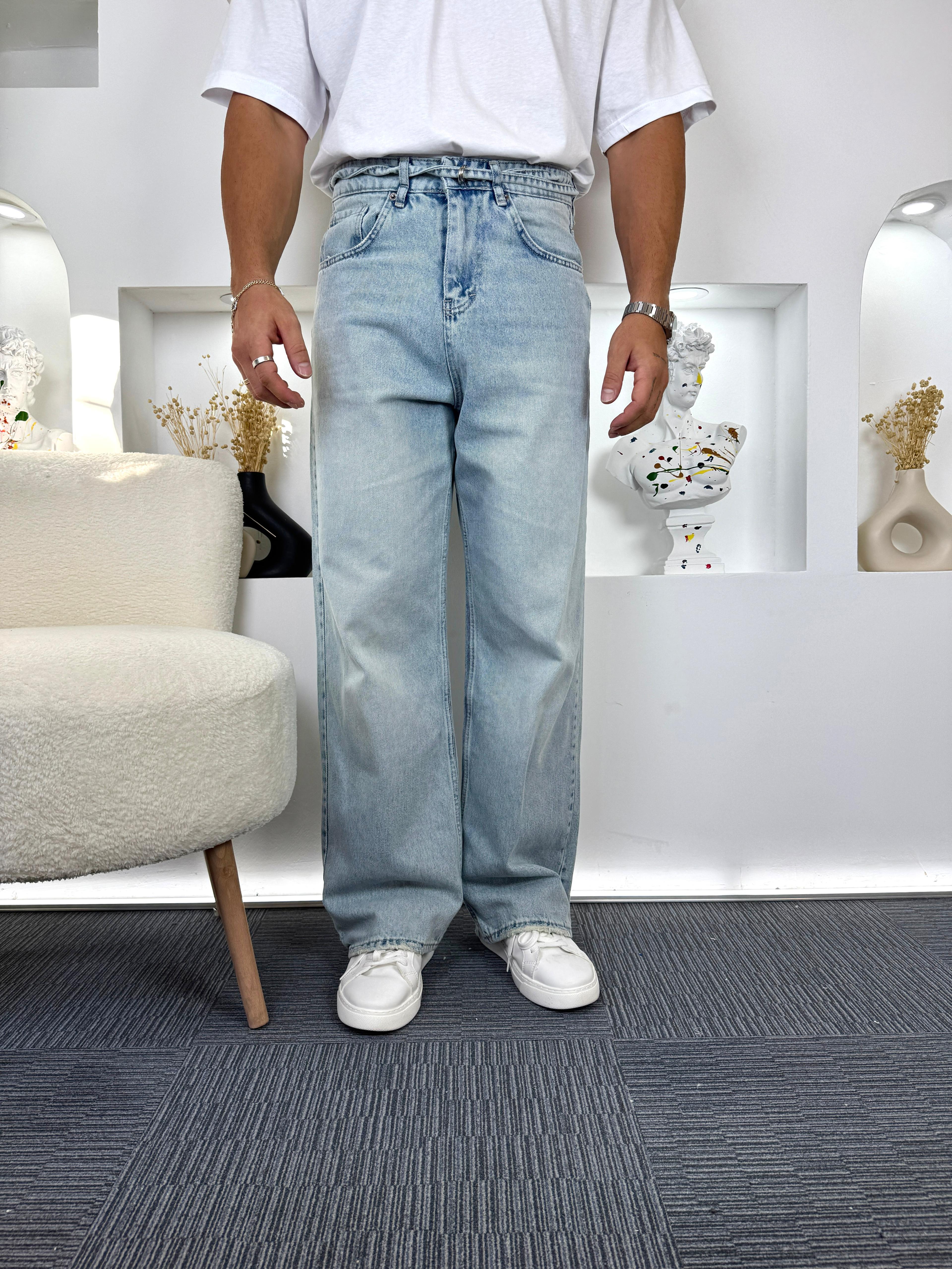 Açık Mavi Çıkarlabilir Kemerli GG Baggy Jean