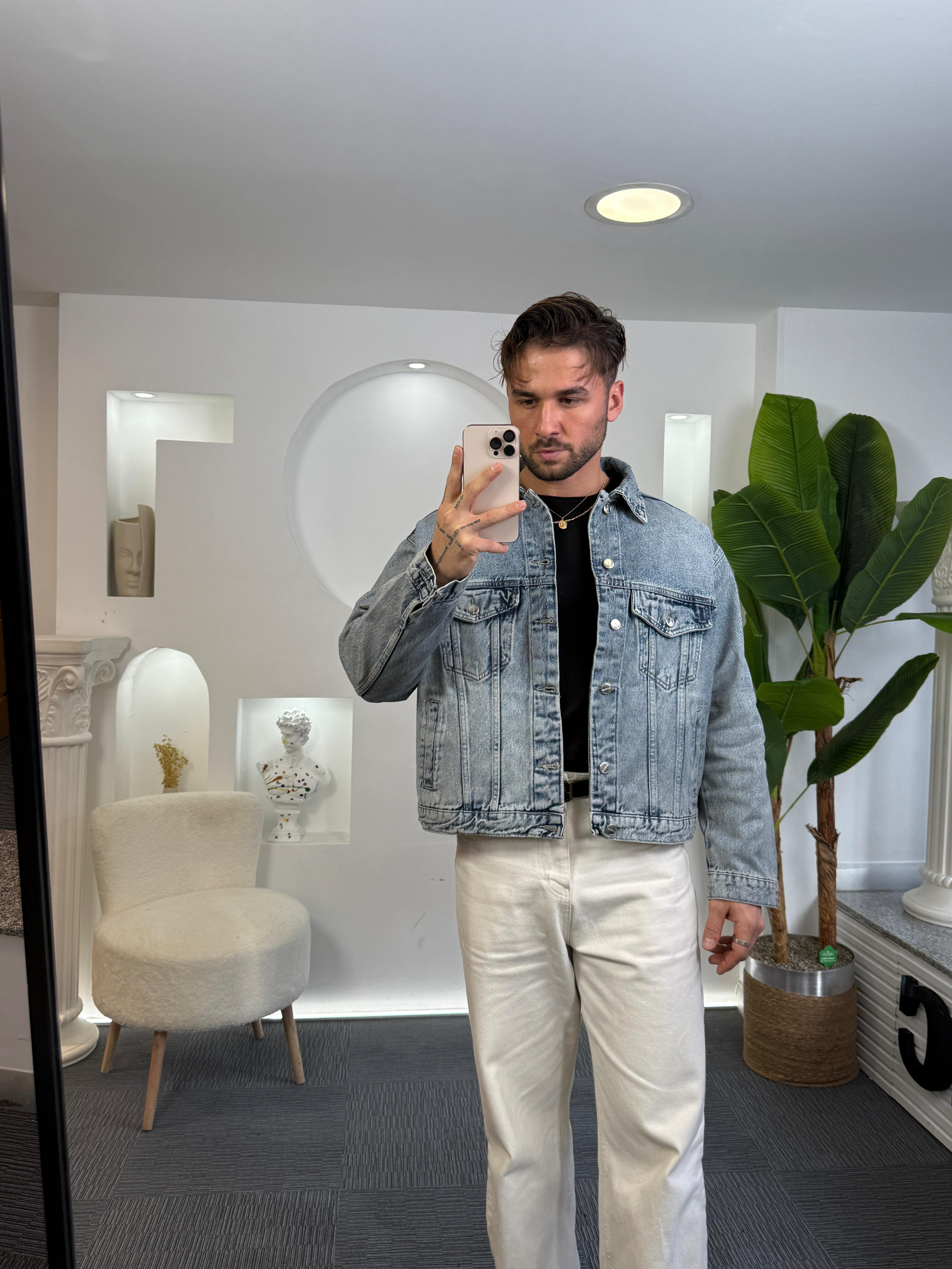 Açık Mavi Giesto Oversize Retro Kot Ceket