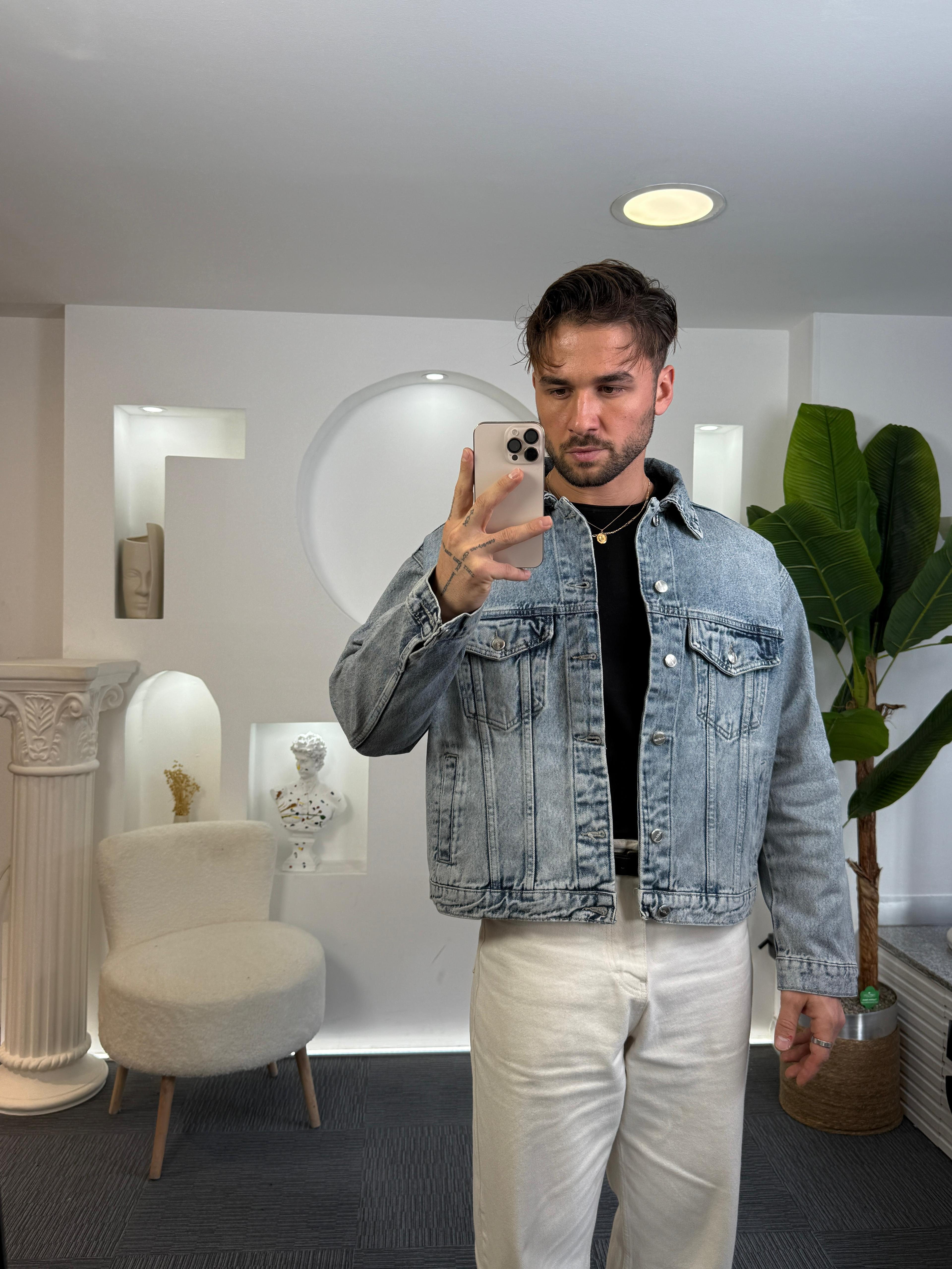 Açık Mavi Giesto Oversize Retro Kot Ceket