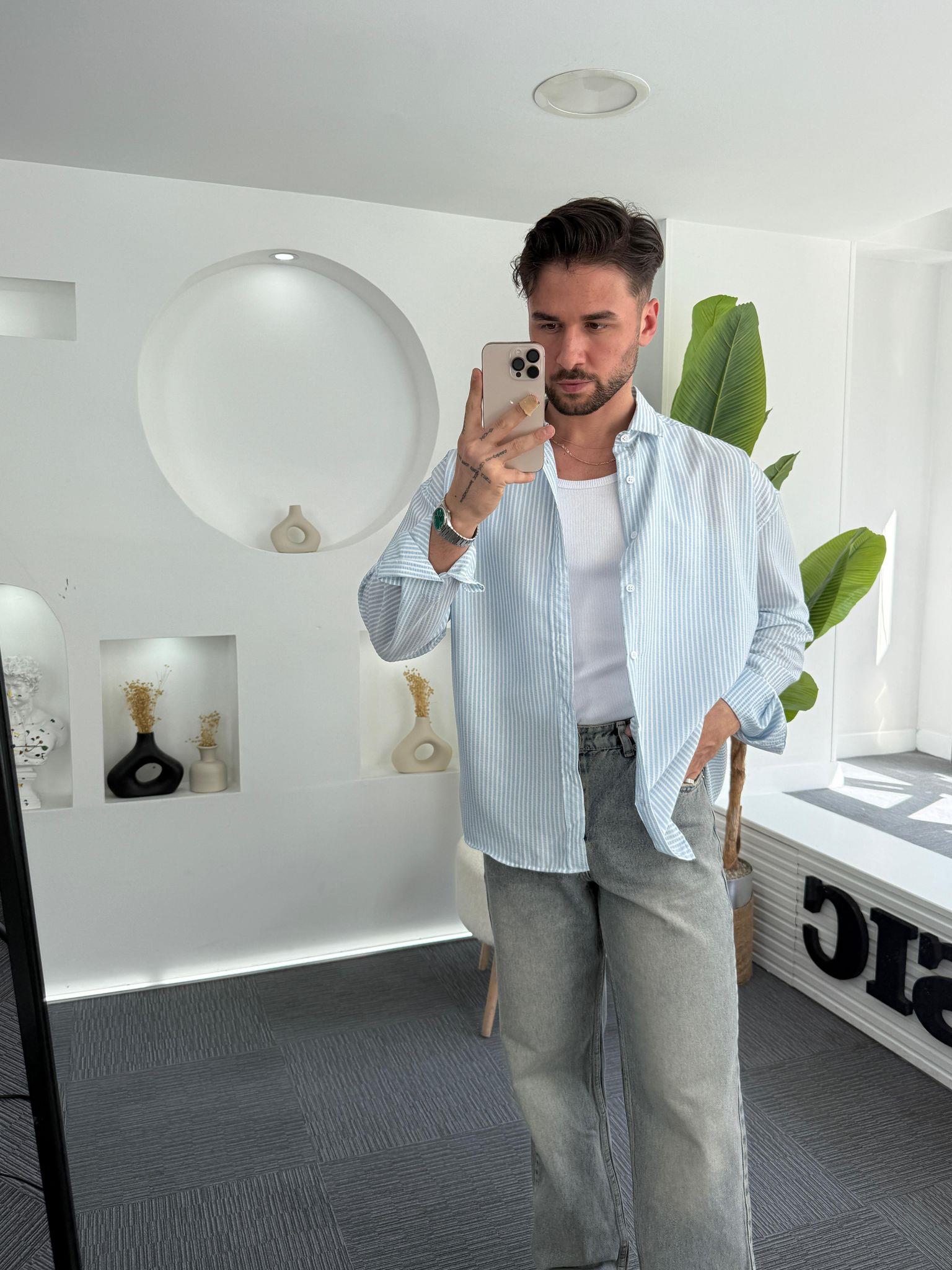 Açık Mavi RL Gofre Kumaş Oversize Gömlek