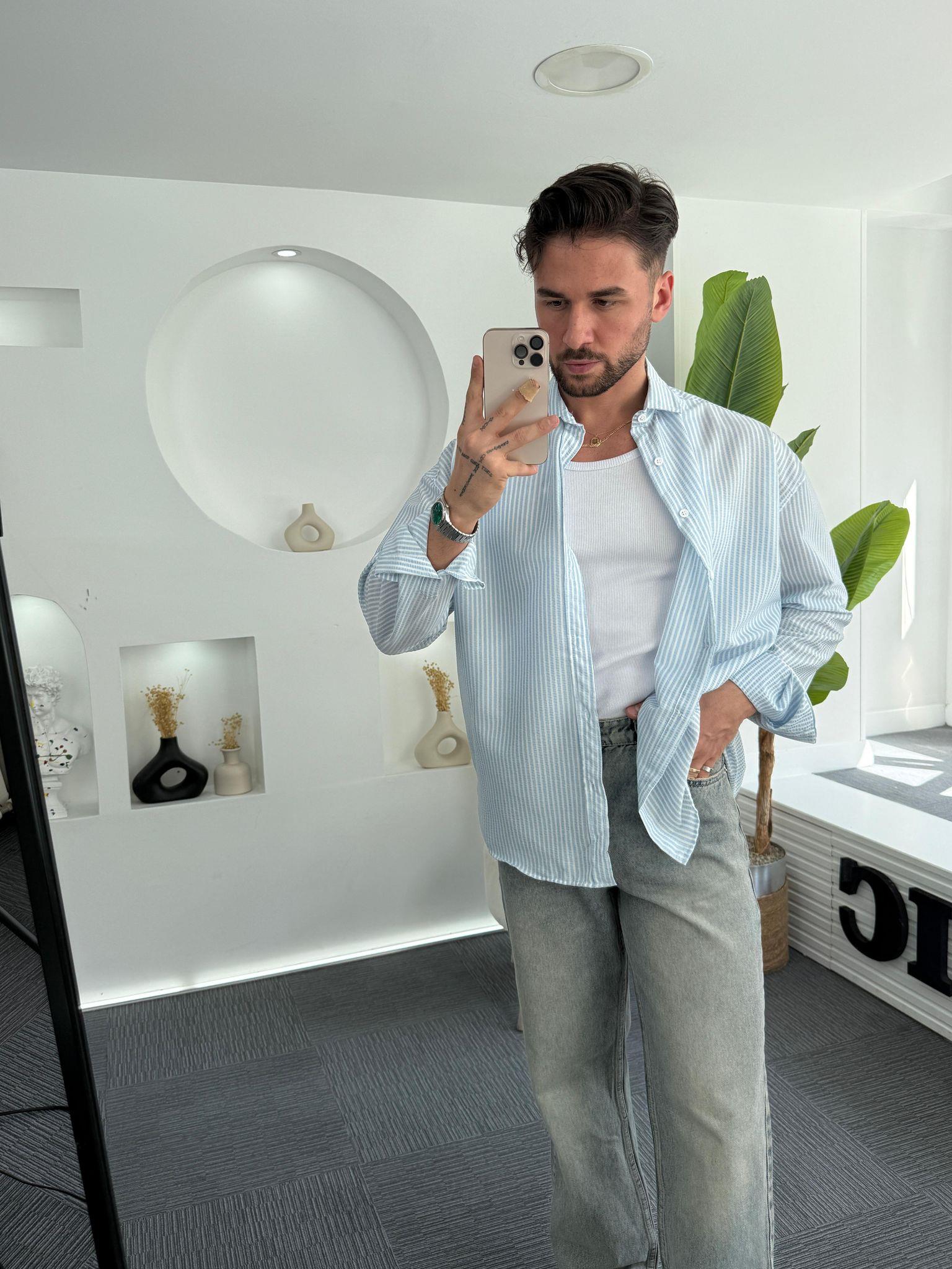 Açık Mavi RL Gofre Kumaş Oversize Gömlek