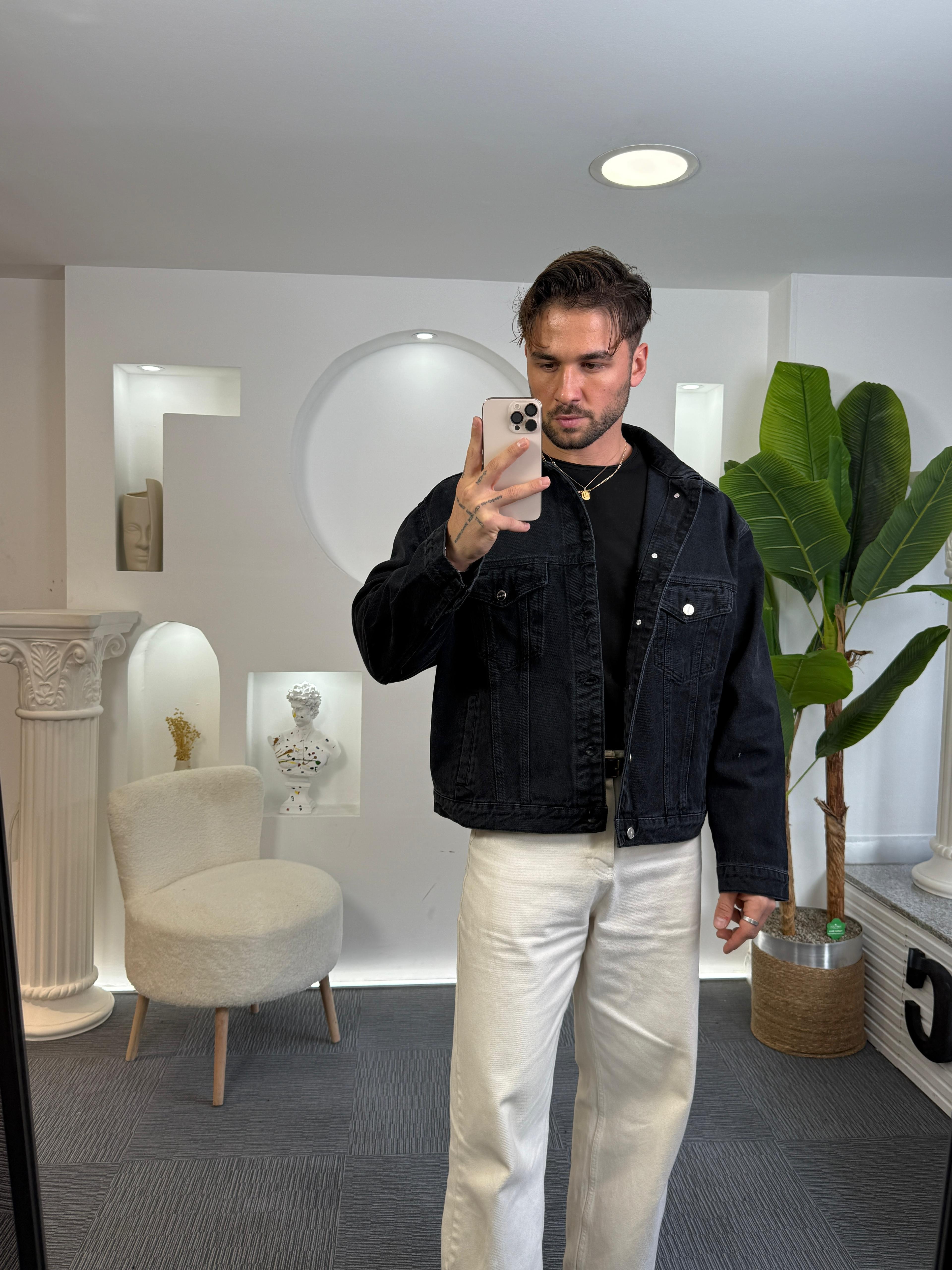 Antrasit Giesto Oversize Retro Kot Ceket