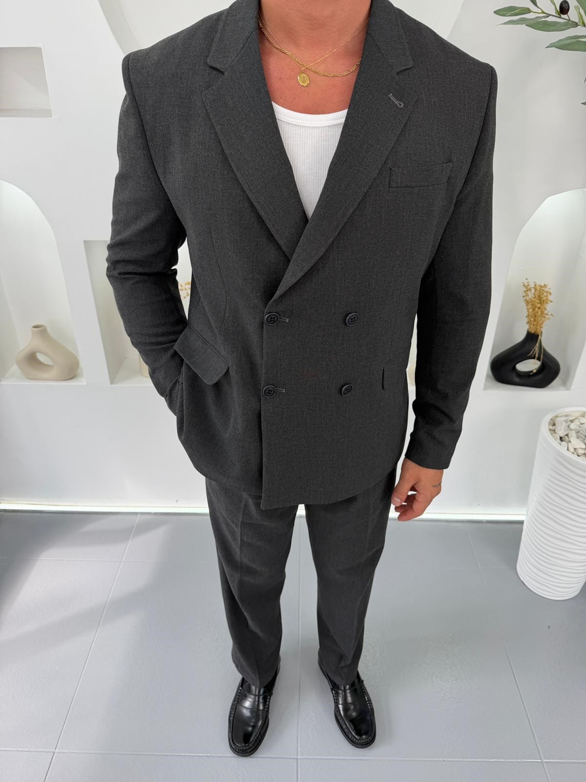 Antrasit LK Oversize Kruvaze Takım