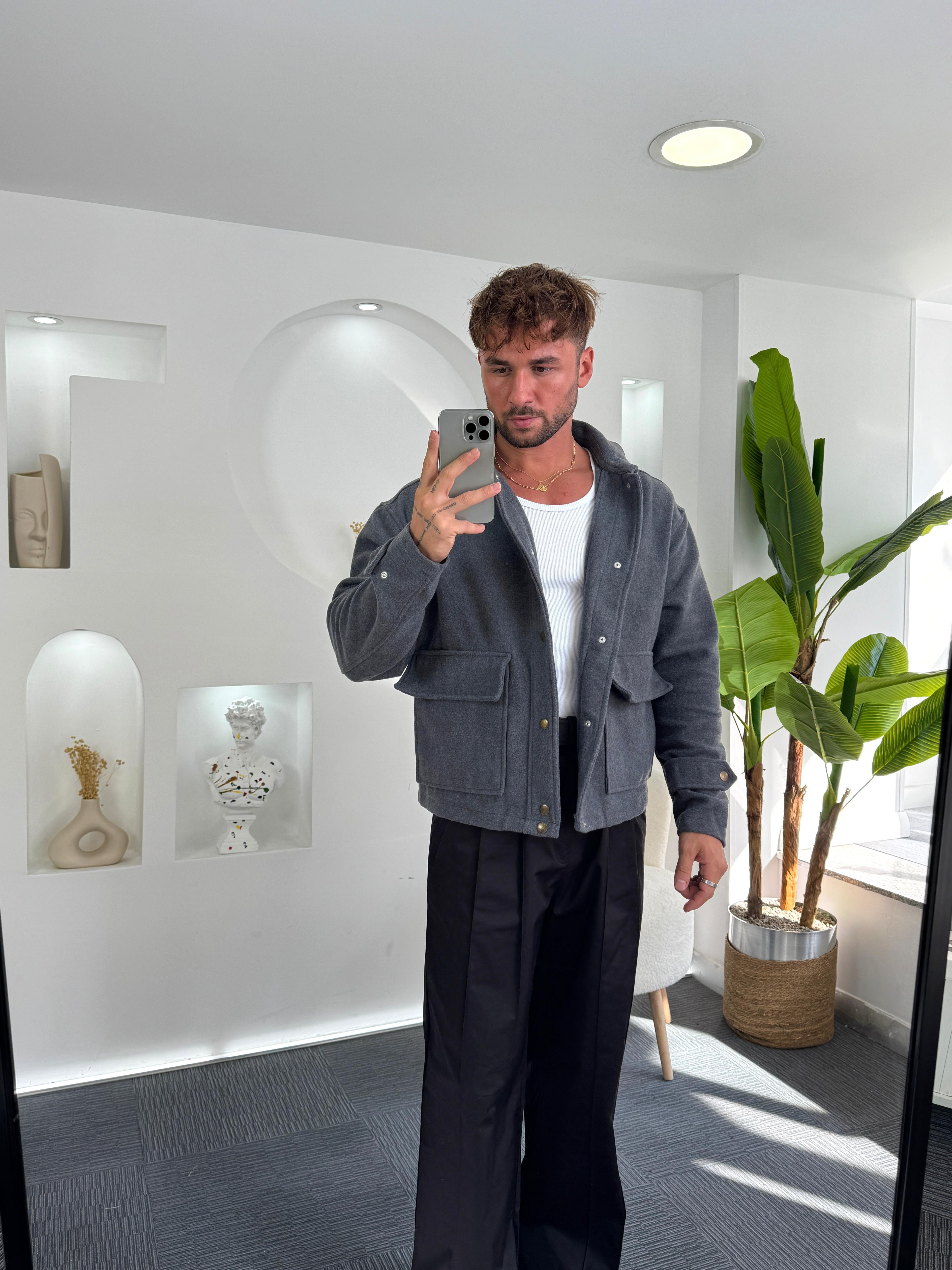Antrasit Oversize RL Kaşe Ceket