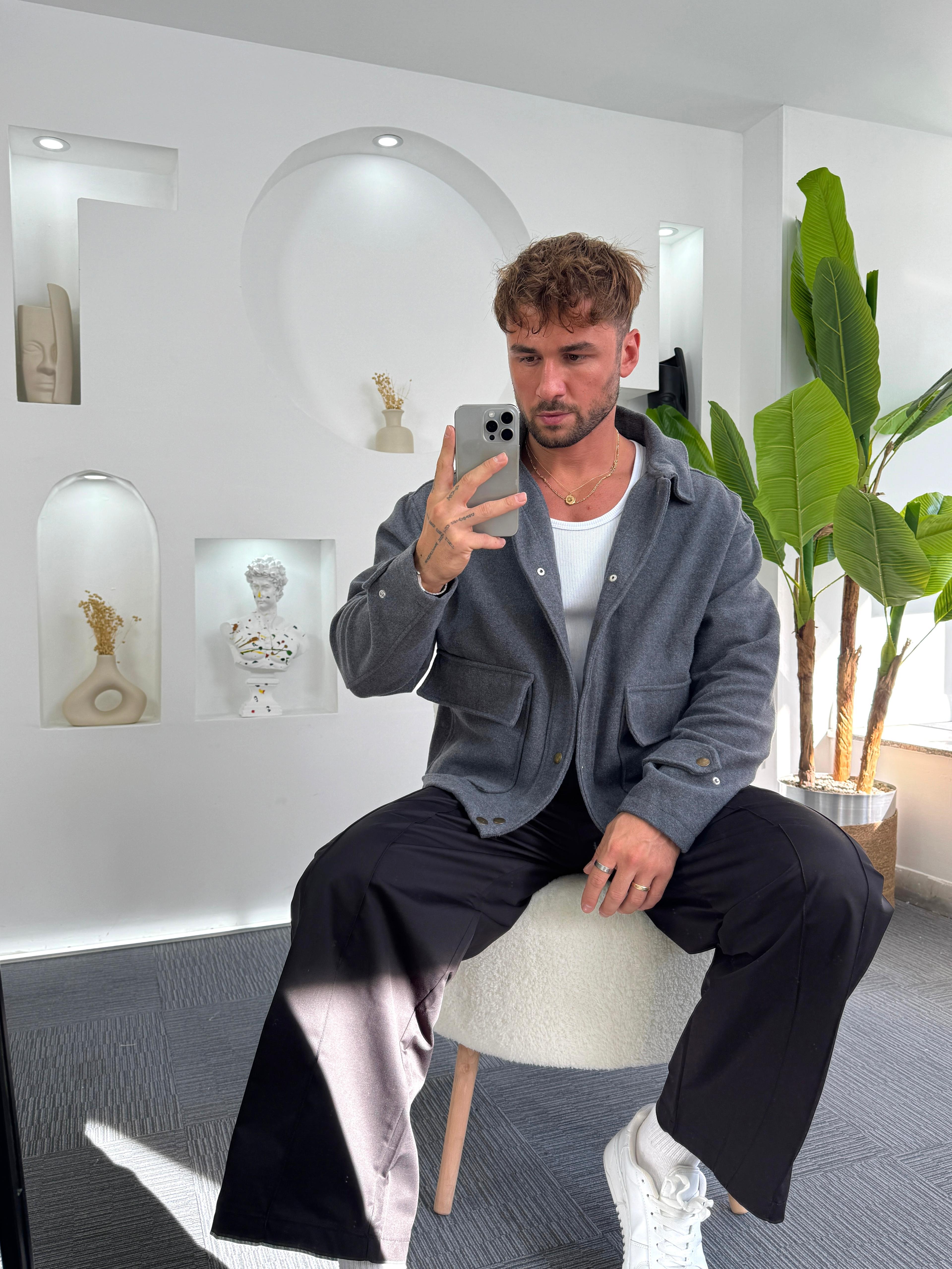 Antrasit Oversize RL Kaşe Ceket