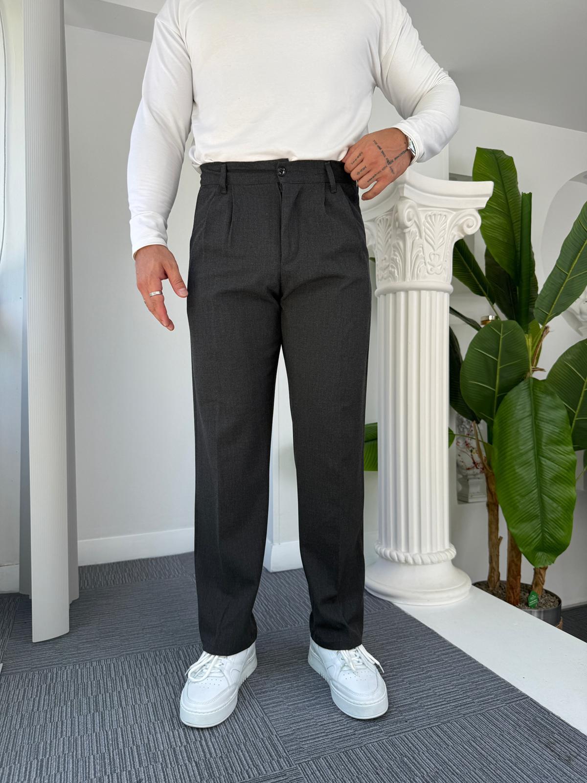 Antrasit Pileli Baggy Kumaş Pantolon 