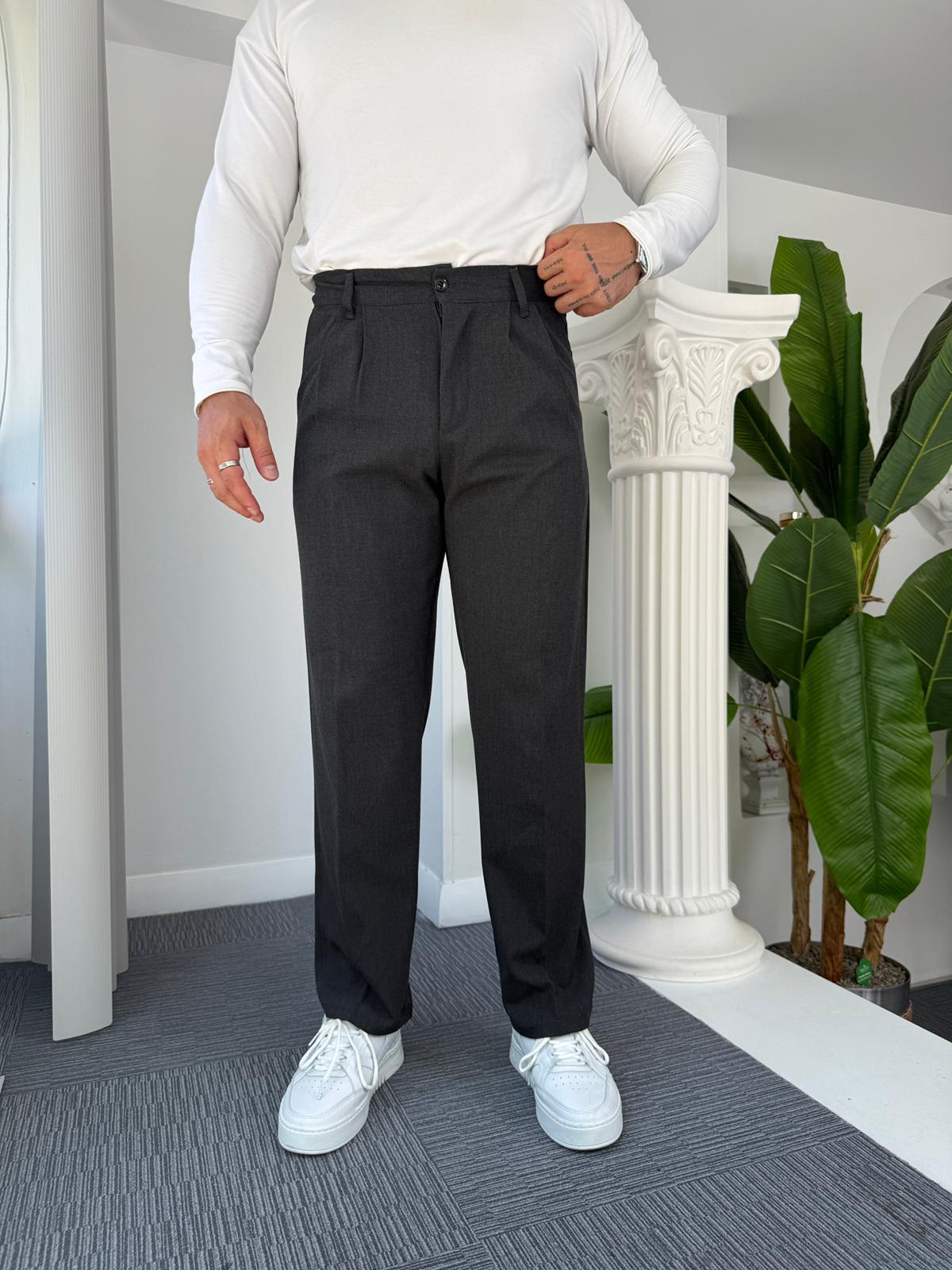 Antrasit Pileli Baggy Kumaş Pantolon 