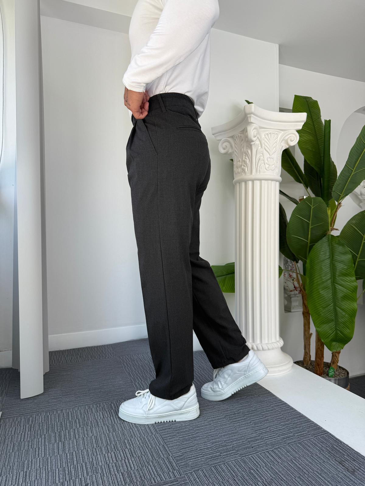 Antrasit Pileli Baggy Kumaş Pantolon 