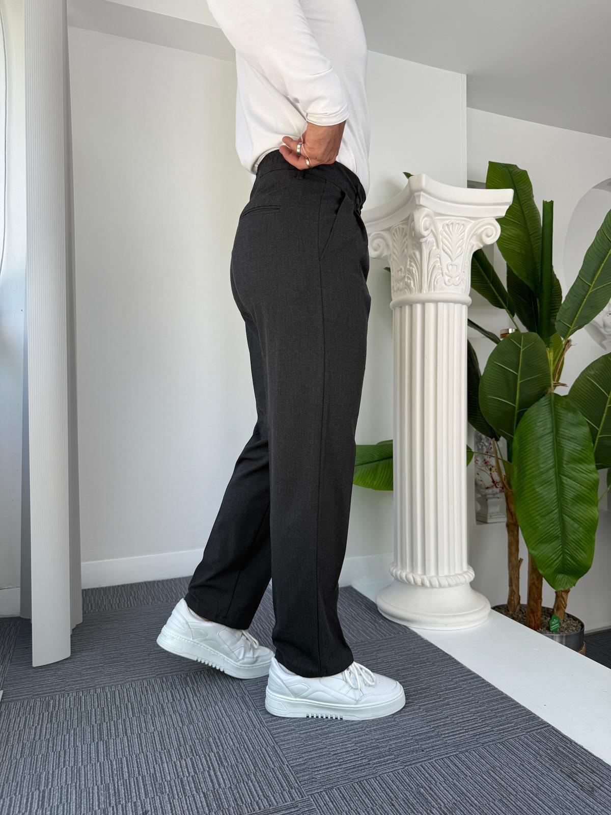 Antrasit Pileli Baggy Kumaş Pantolon 