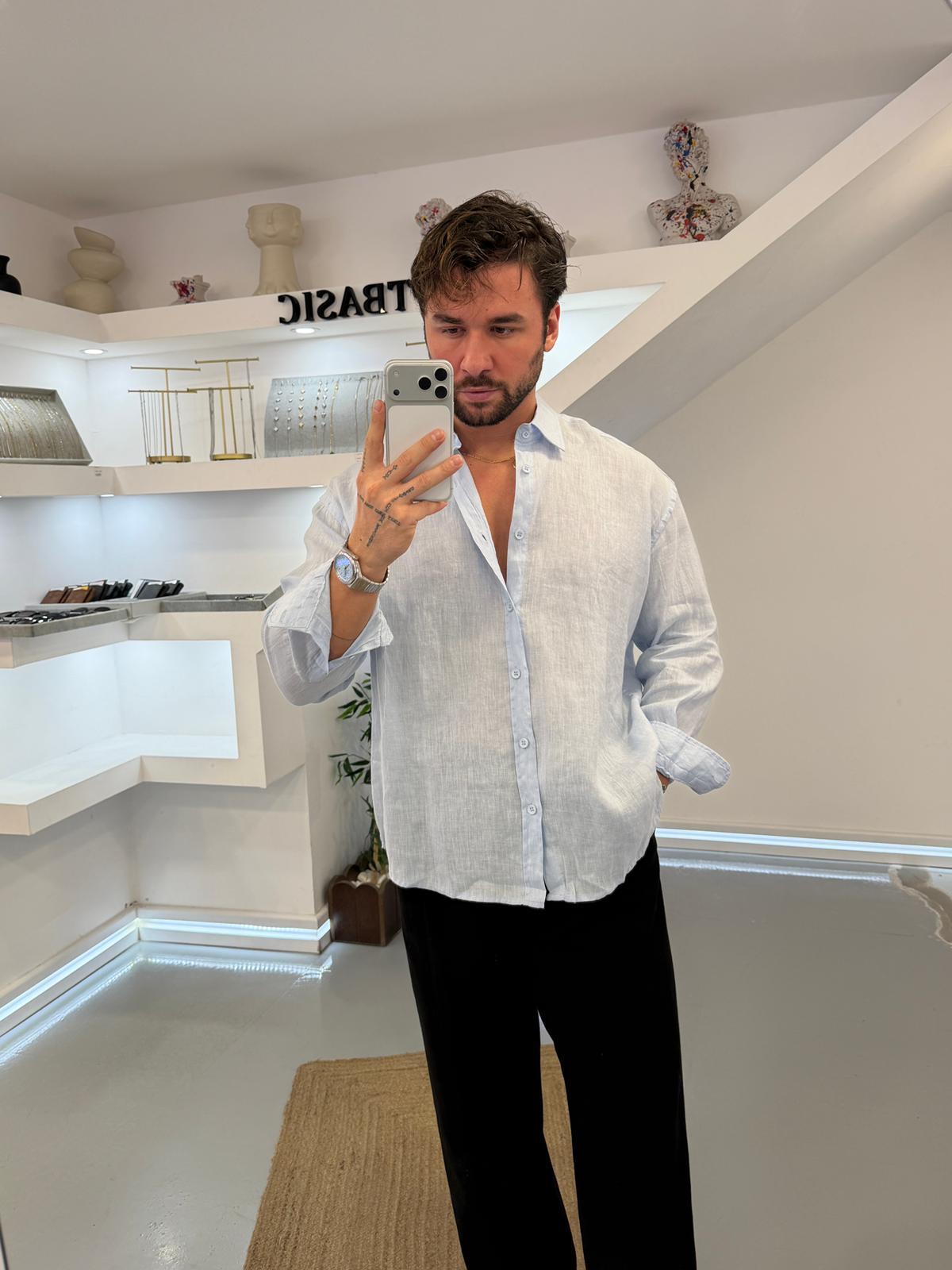 Bebe Mavi GG %100 Linen Oversize Premium Gömlek