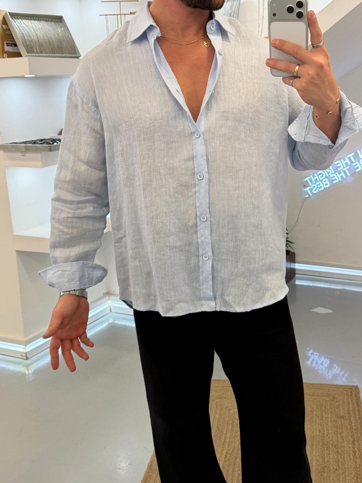 Bebe Mavi GG %100 Linen Oversize Premium Gömlek