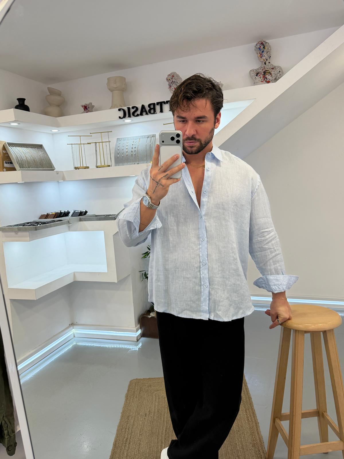 Bebe Mavi GG %100 Linen Oversize Premium Gömlek