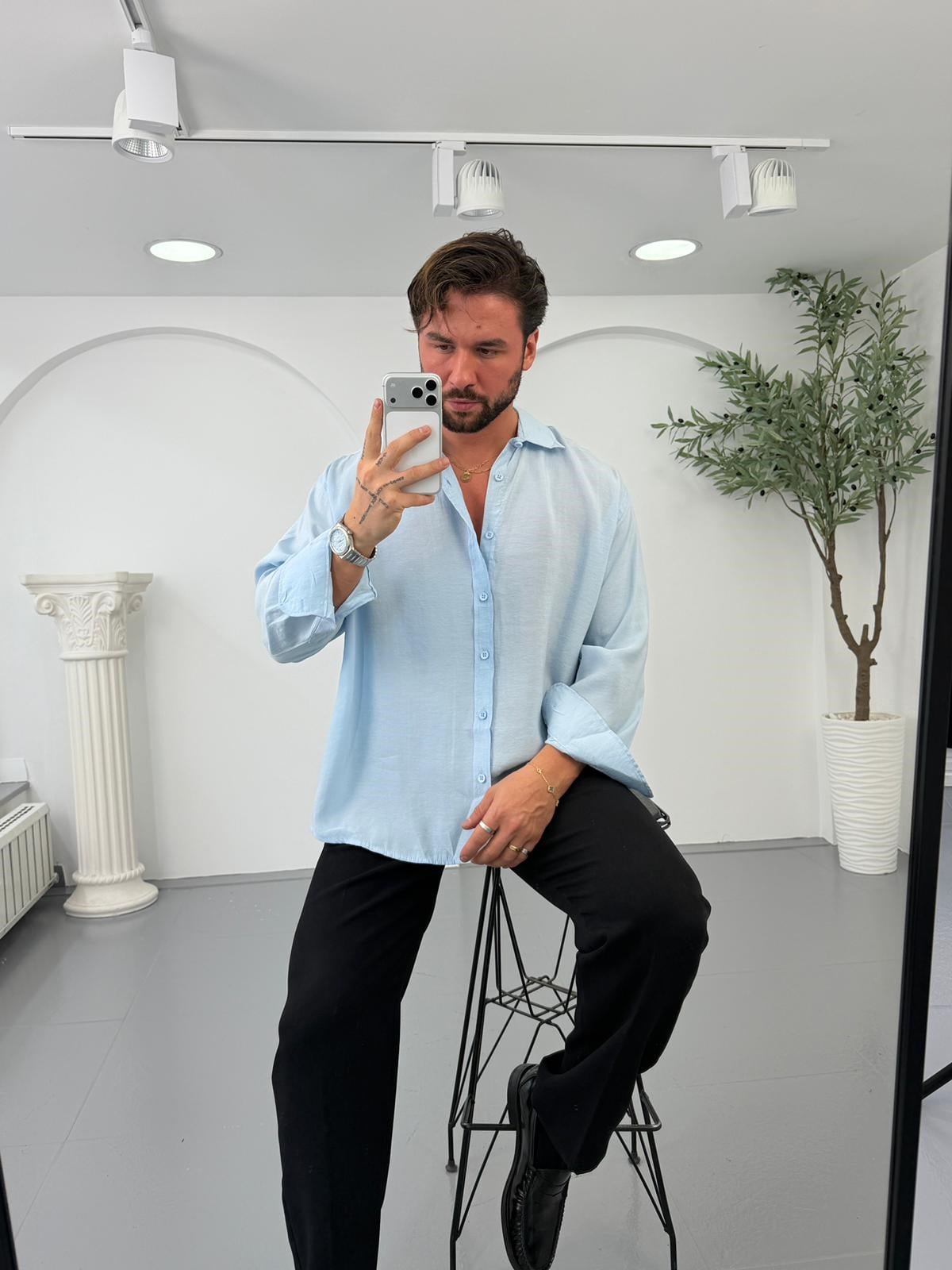 Bebe Mavi GG Oversize Modal Gömlek