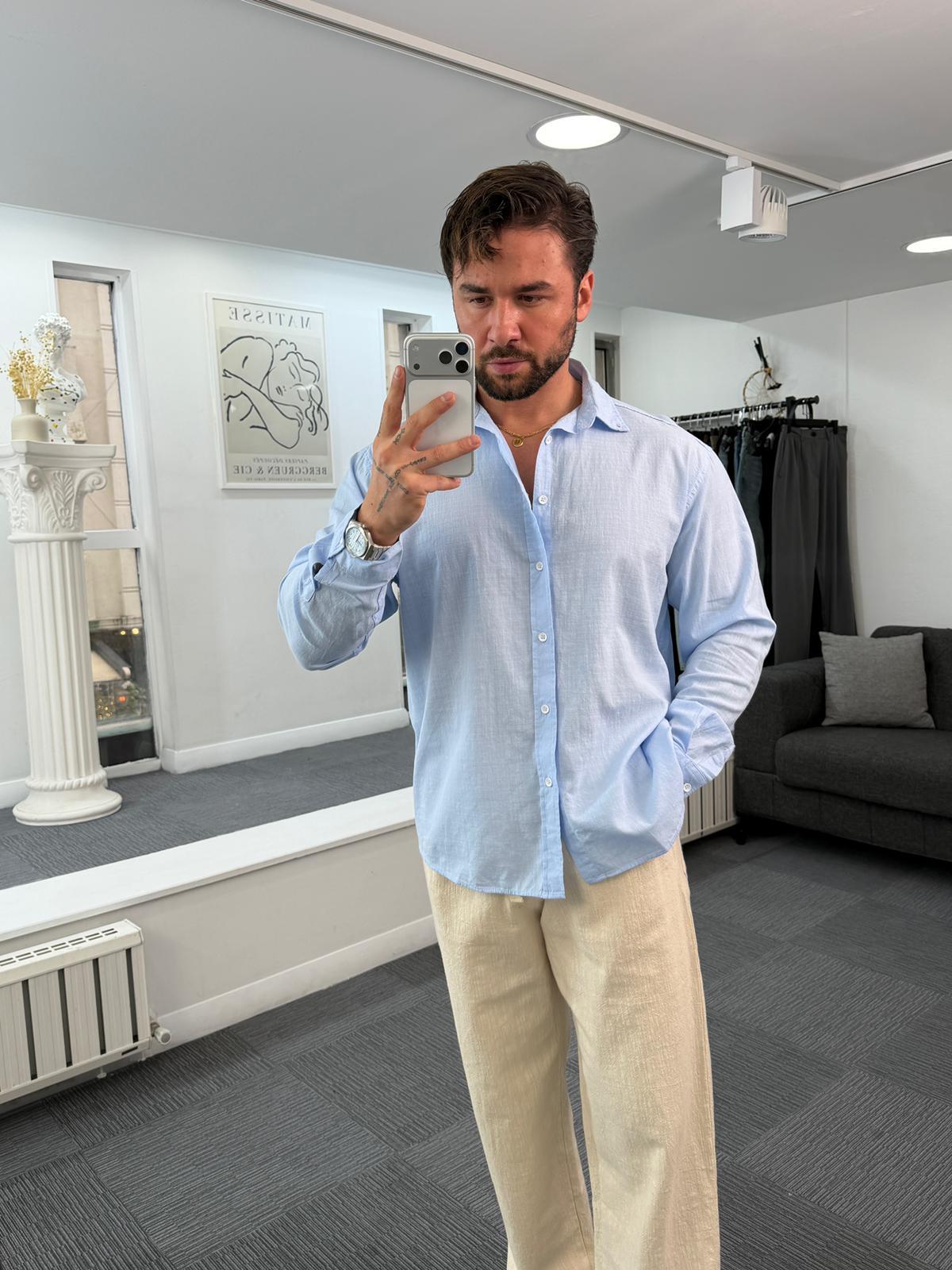 Bebe Mavi Giesto Oversize Fresh Keten Gömlek