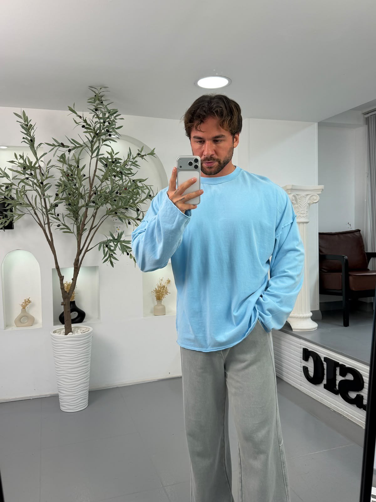 Bebe Mavi KN Yıkamalı Oversize Sweatshirt