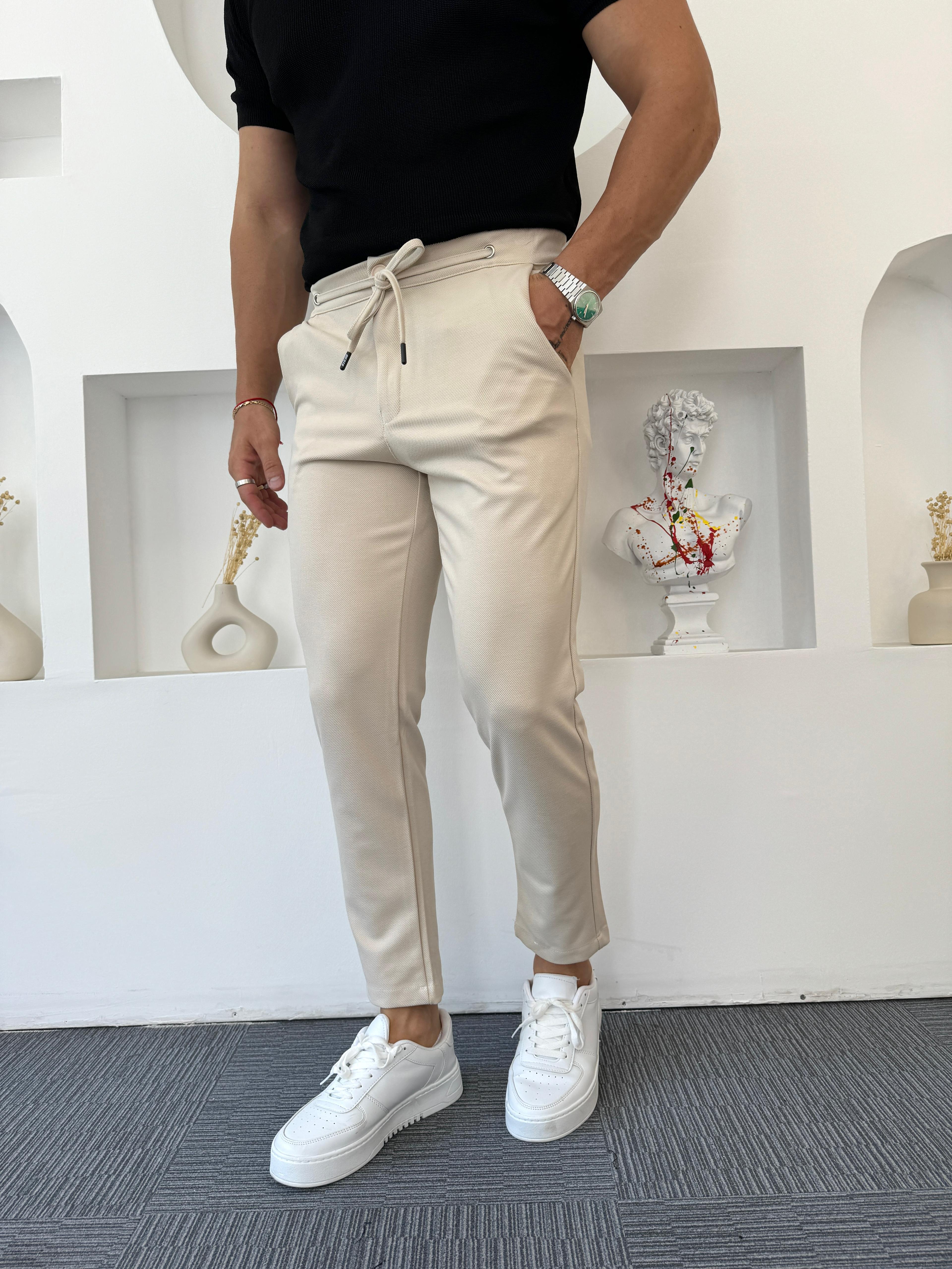 Bej Gabardin Boyfrined Pantolon
