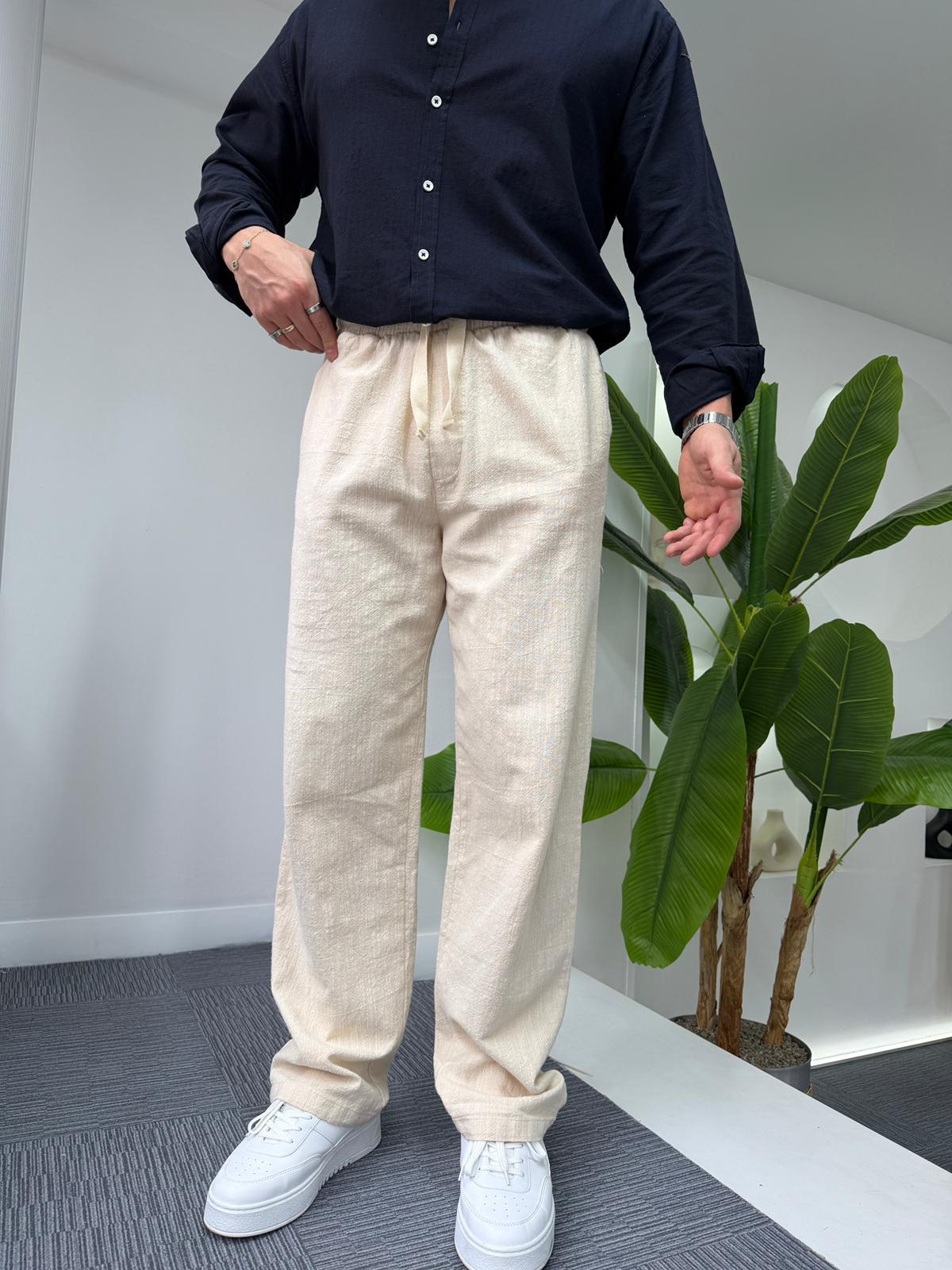 Bej GG Basic Baggy Keten Pantolon