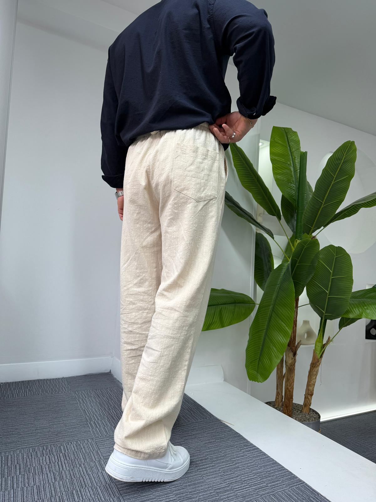Bej GG Basic Baggy Keten Pantolon