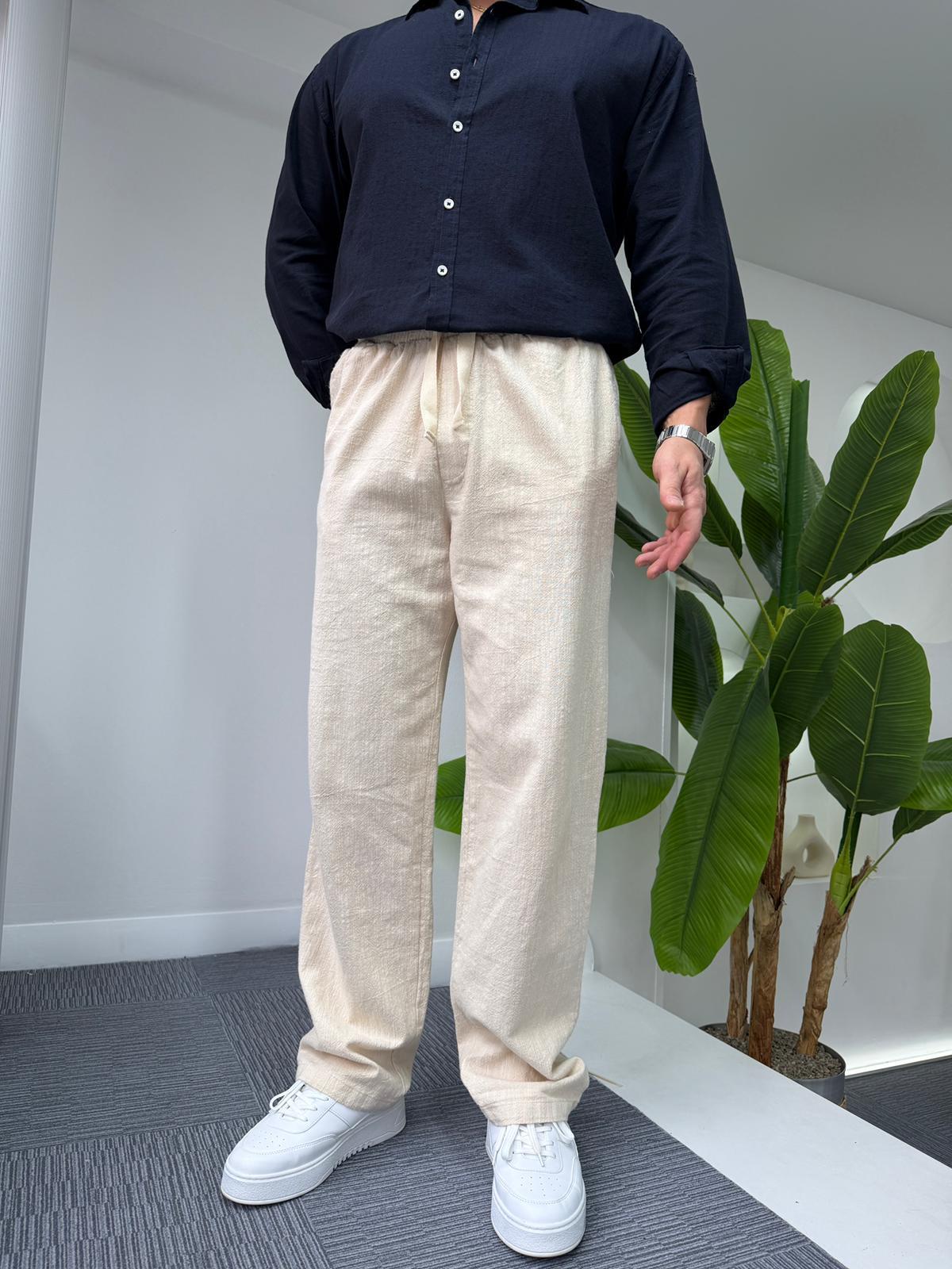 Bej GG Basic Baggy Keten Pantolon