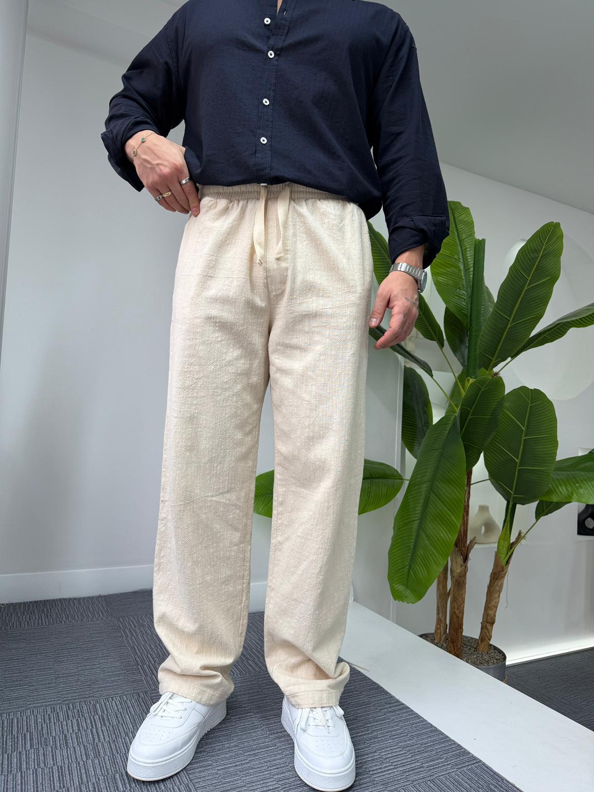 Bej GG Basic Baggy Keten Pantolon