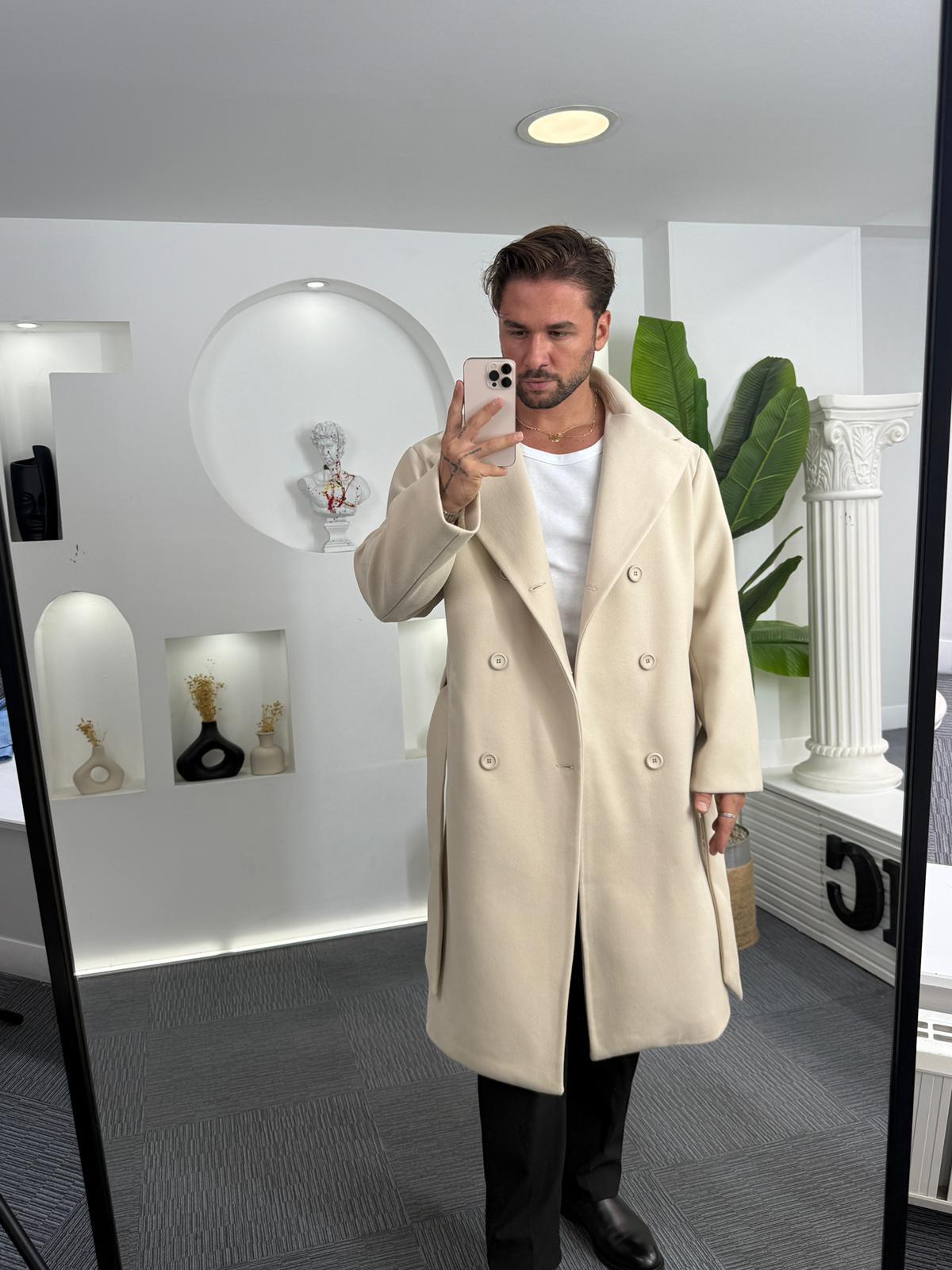 Bej GG Kuşaklı Oversize Kaban