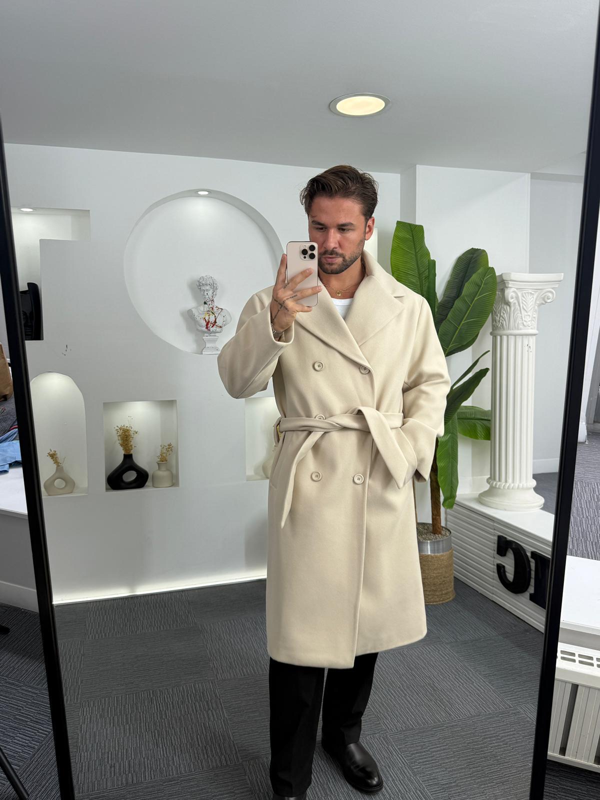 Bej GG Kuşaklı Oversize Kaban
