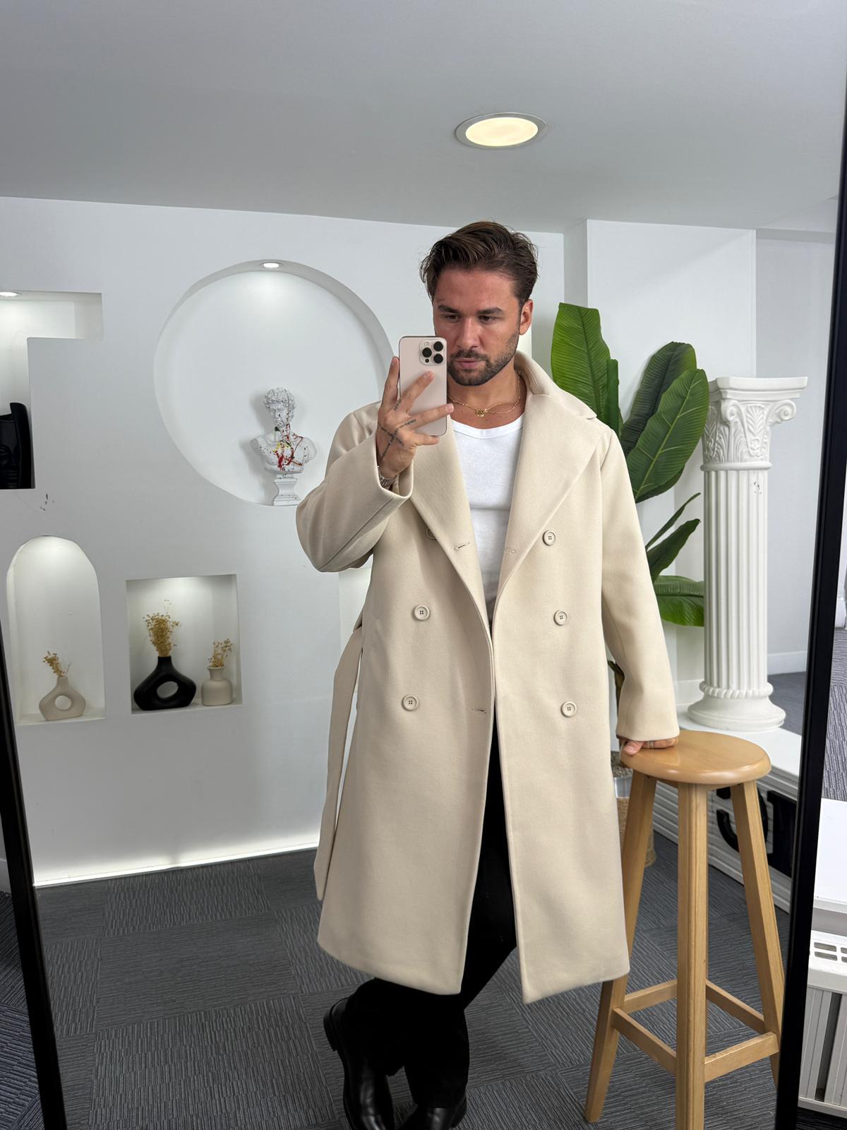 Bej GG Kuşaklı Oversize Kaban