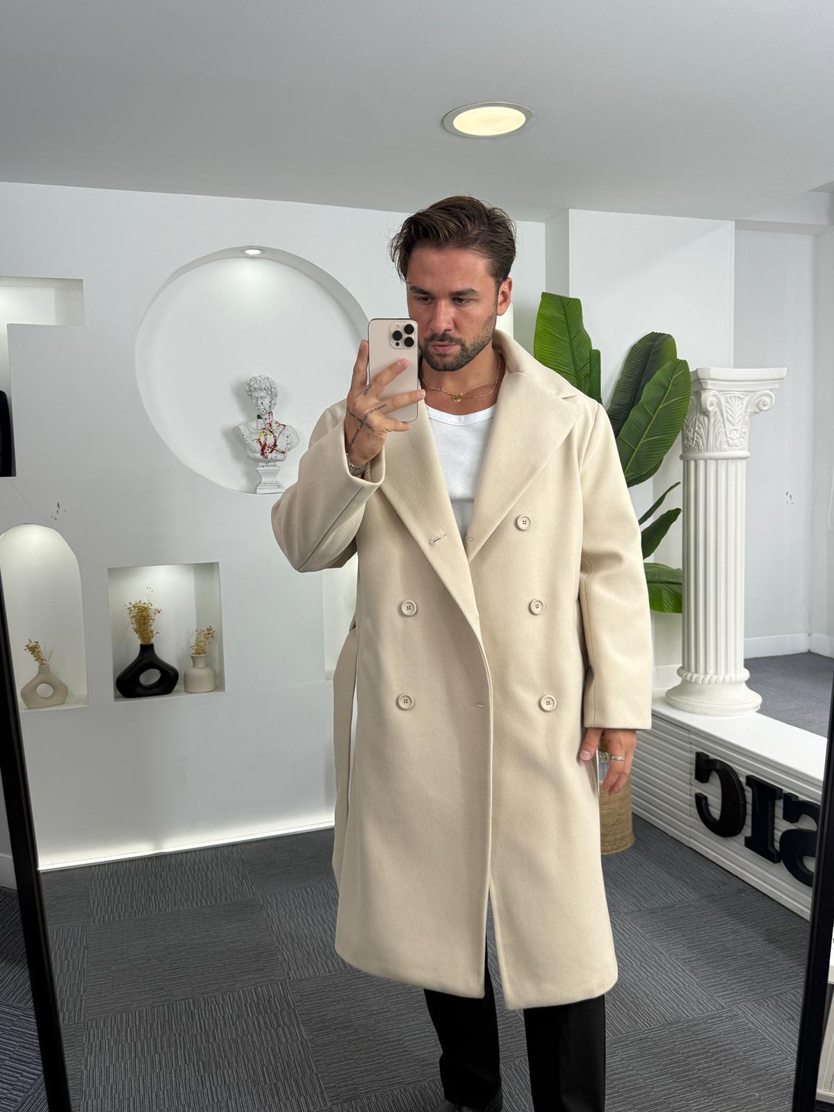 Bej GG Kuşaklı Oversize Kaban
