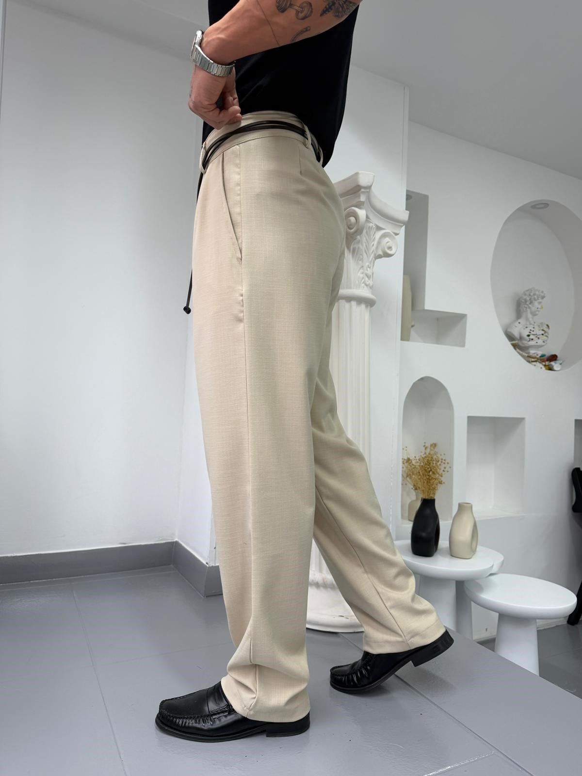 Bej GG Shadow Flow Baggy Kumaş Pantolon