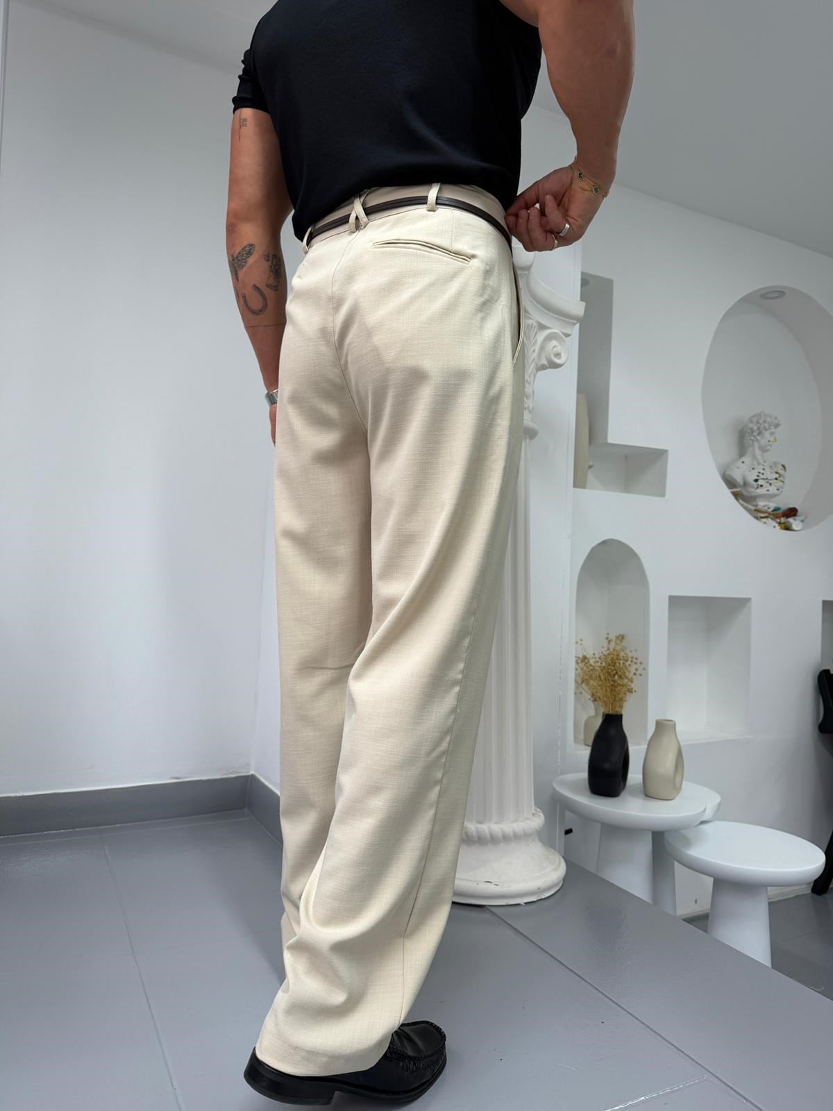 Bej GG Shadow Flow Baggy Kumaş Pantolon