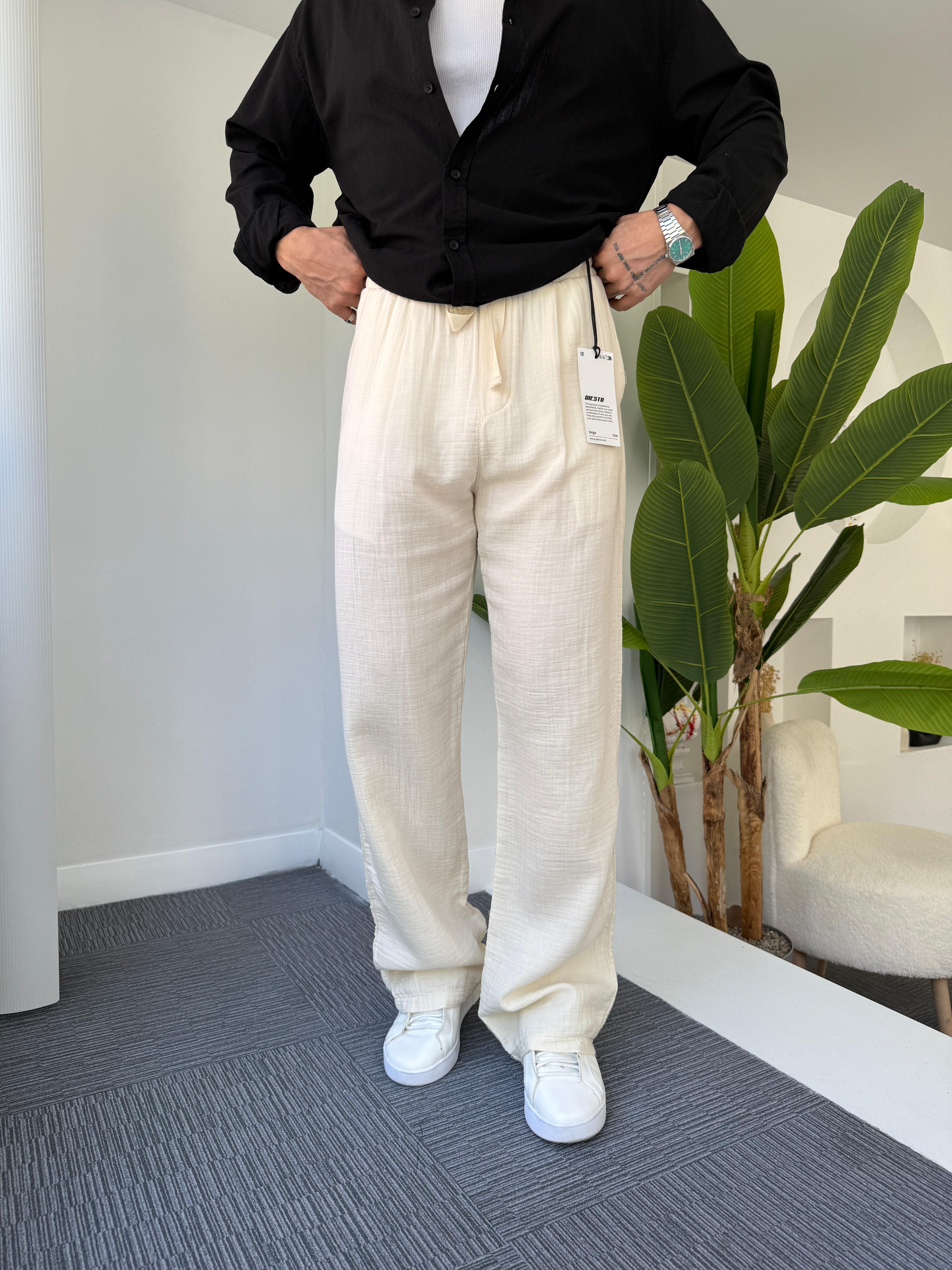 Bej Giesto Baggy Müslin Pantolon