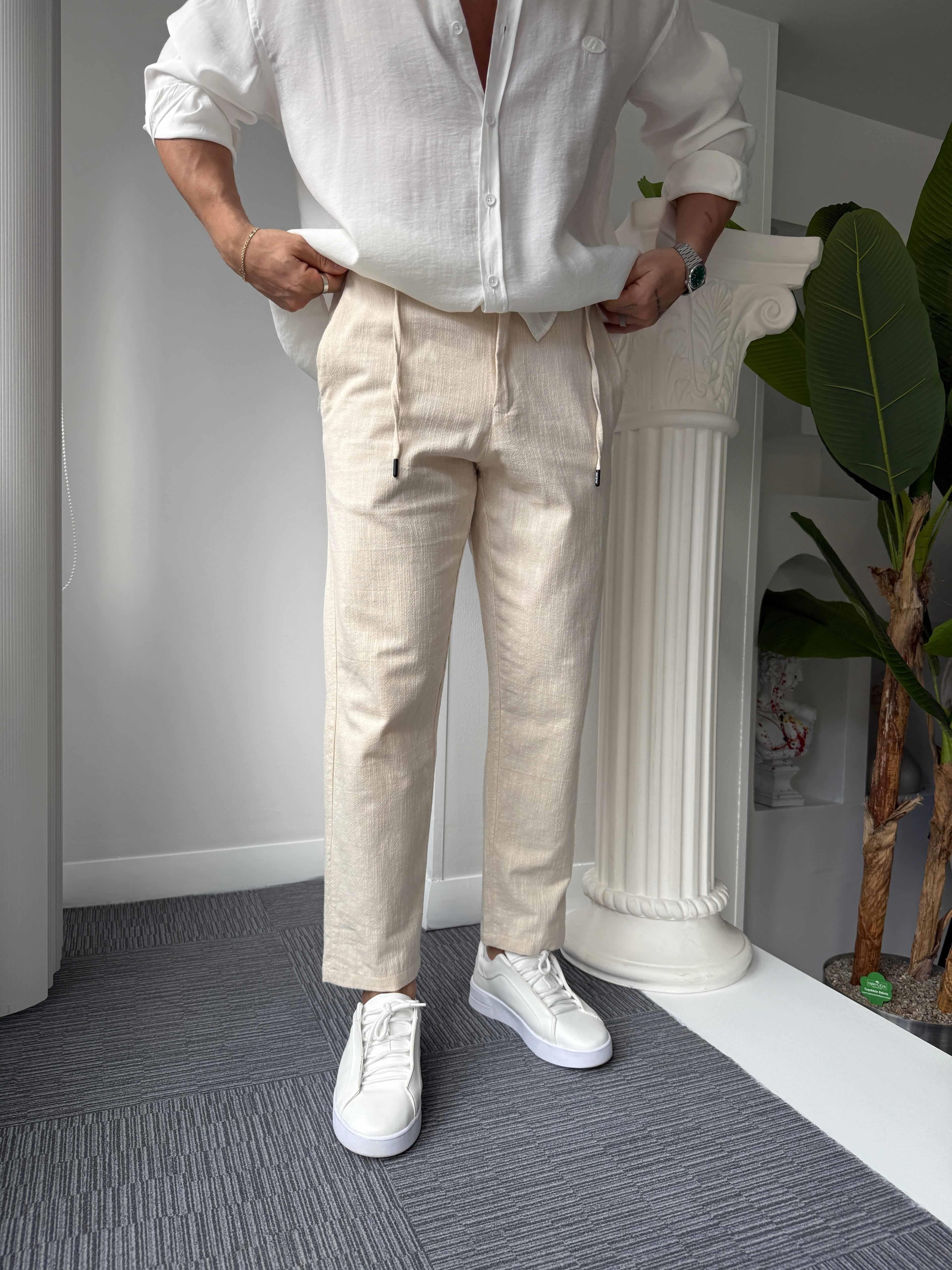 Bej Giesto BF Kalıp Linen Pantolon
