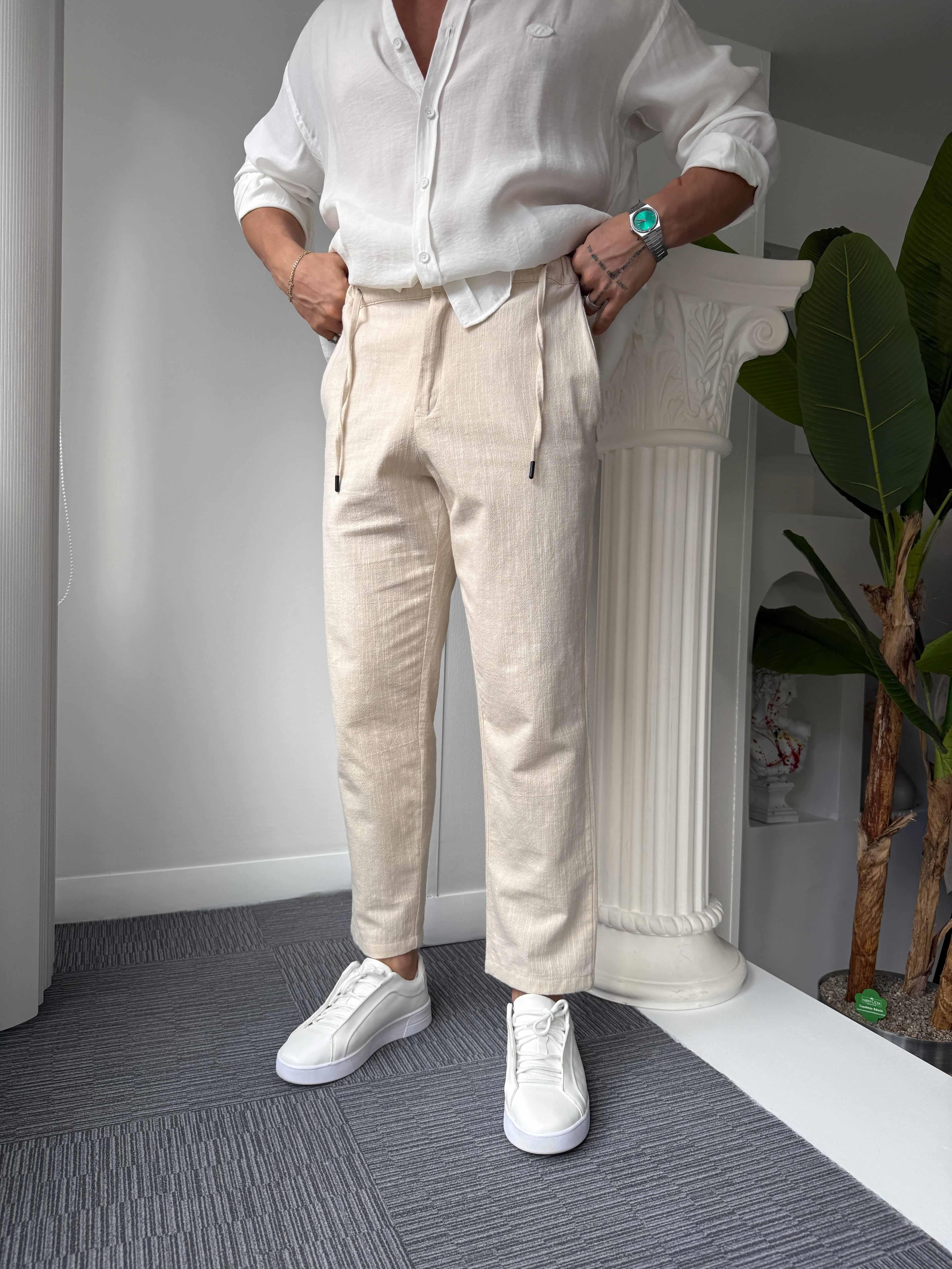 Bej Giesto BF Kalıp Linen Pantolon