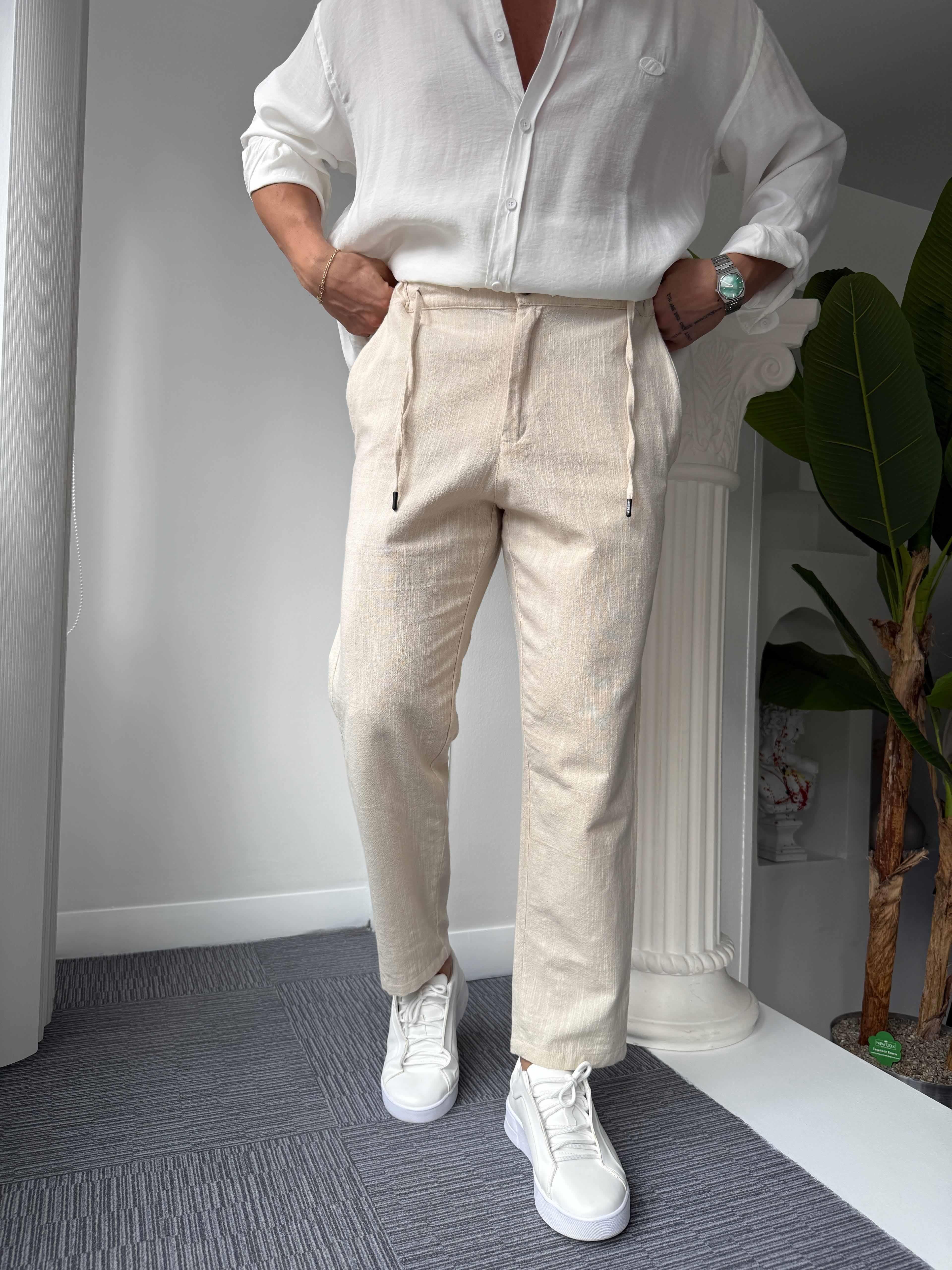 Bej Giesto BF Kalıp Linen Pantolon