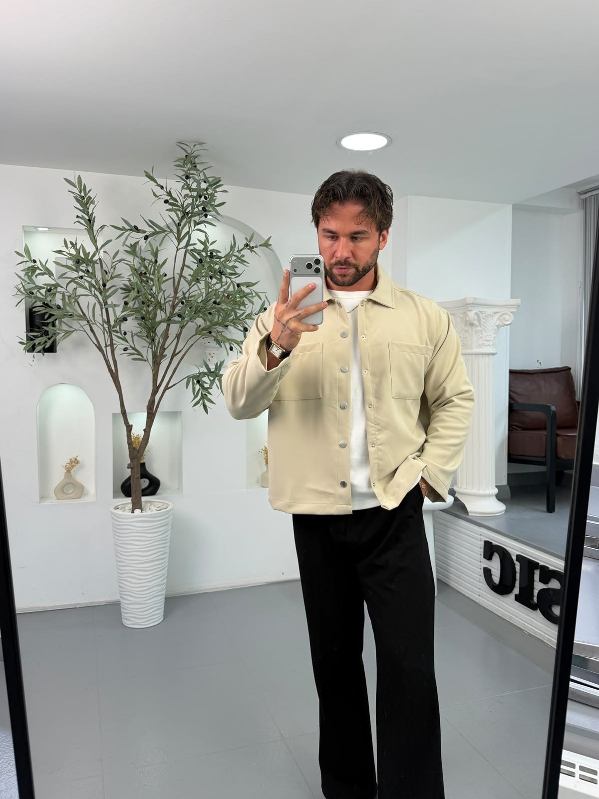 Bej LK Boxy Fİt Cepli Ceket