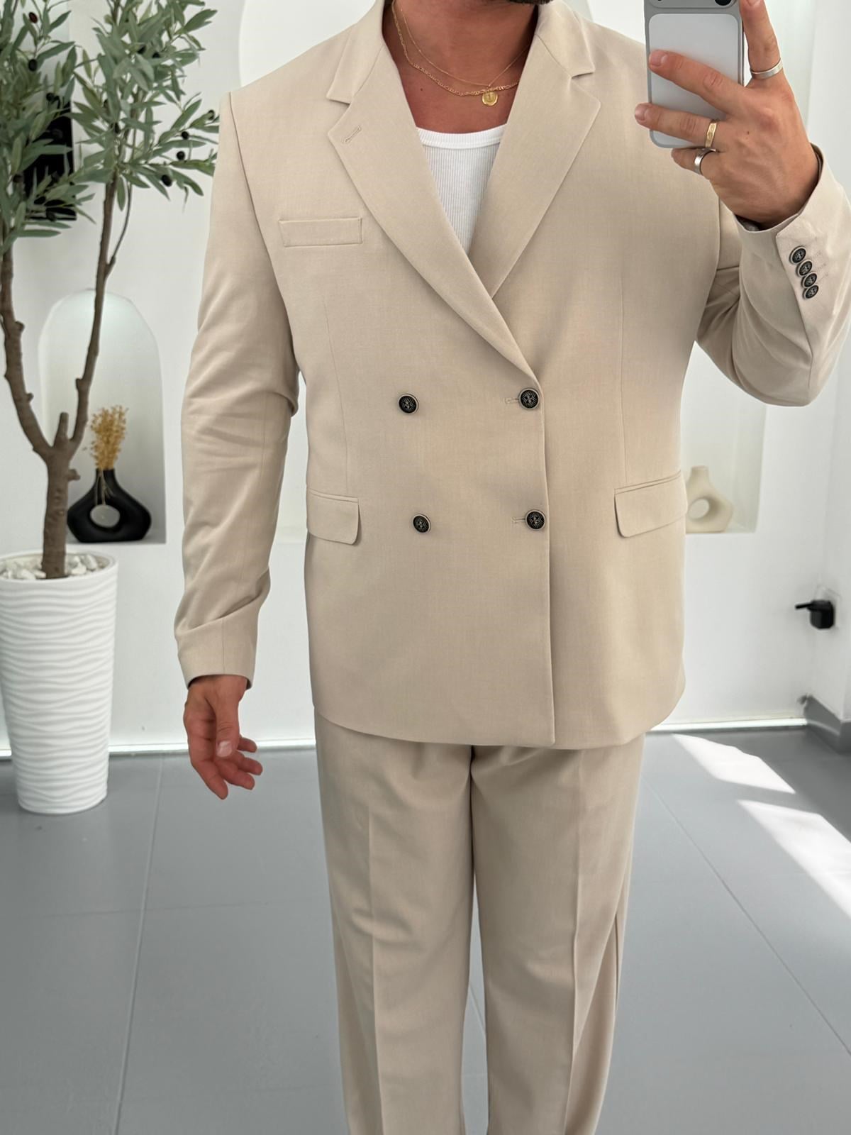 Bej LK Oversize Kruvaze Takım